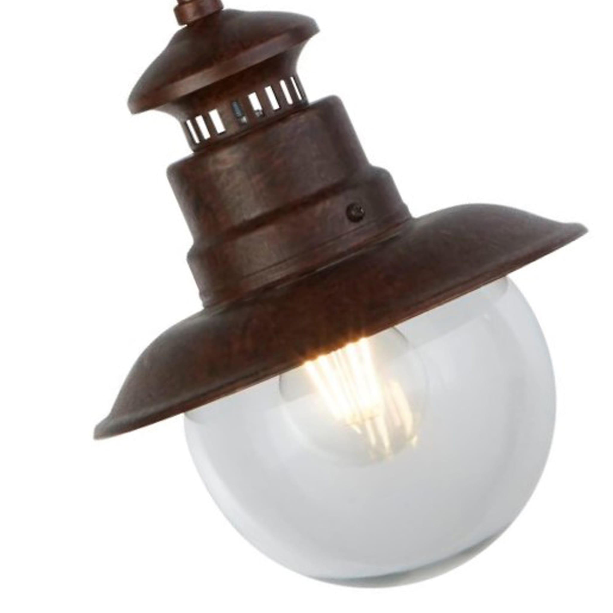 Station Outdoor Pendant - Rustic Brown Metal & Glass