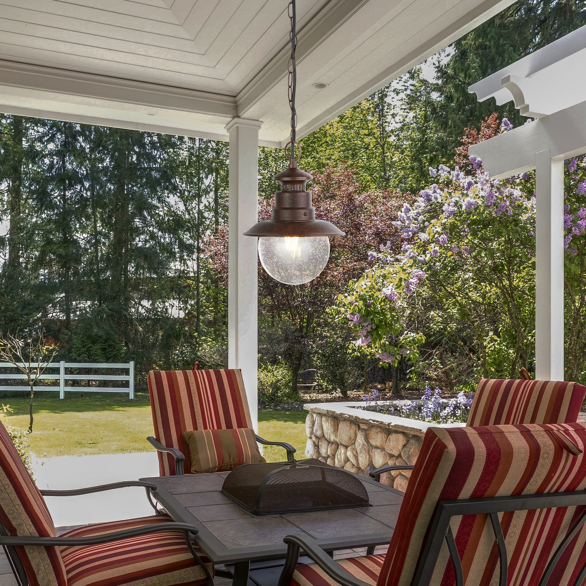 Station Outdoor Pendant - Rustic Brown Metal & Glass