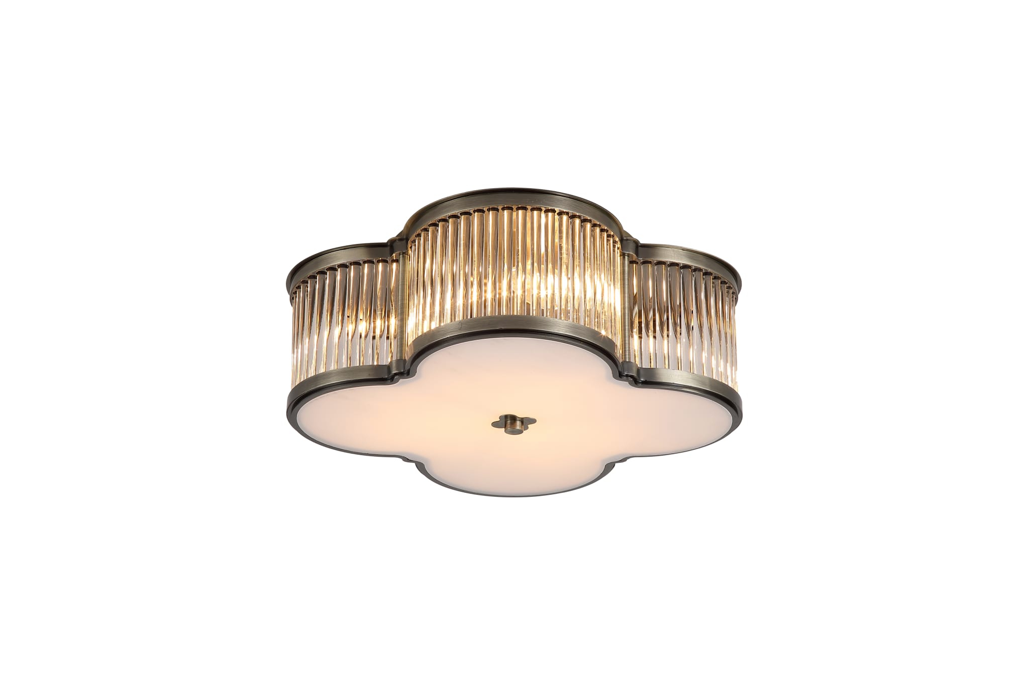 Lotus 3Lt Flush, Antique Brass Metal and Glass Diffuser