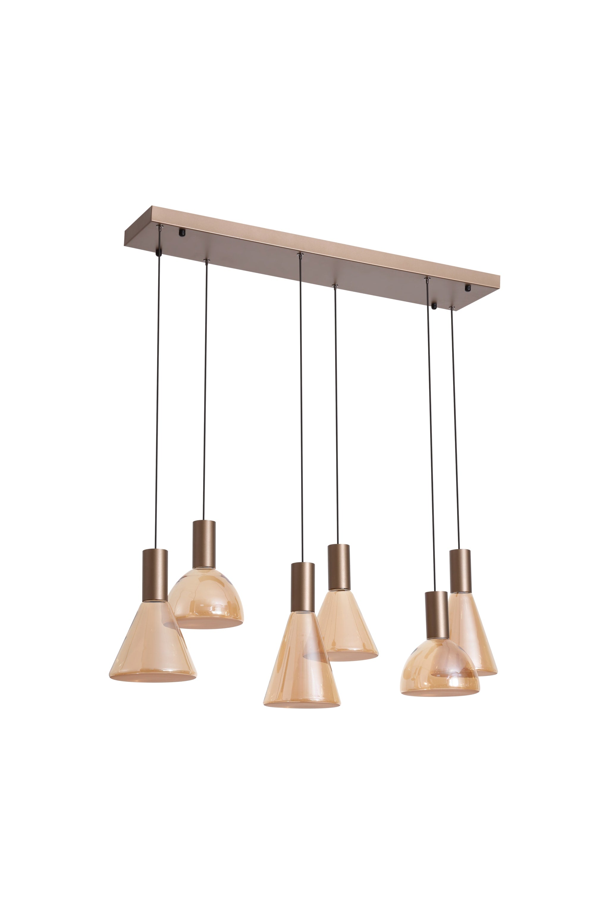 Cannes LED 6Lt Pendant, Latte Metal and Amber Glass