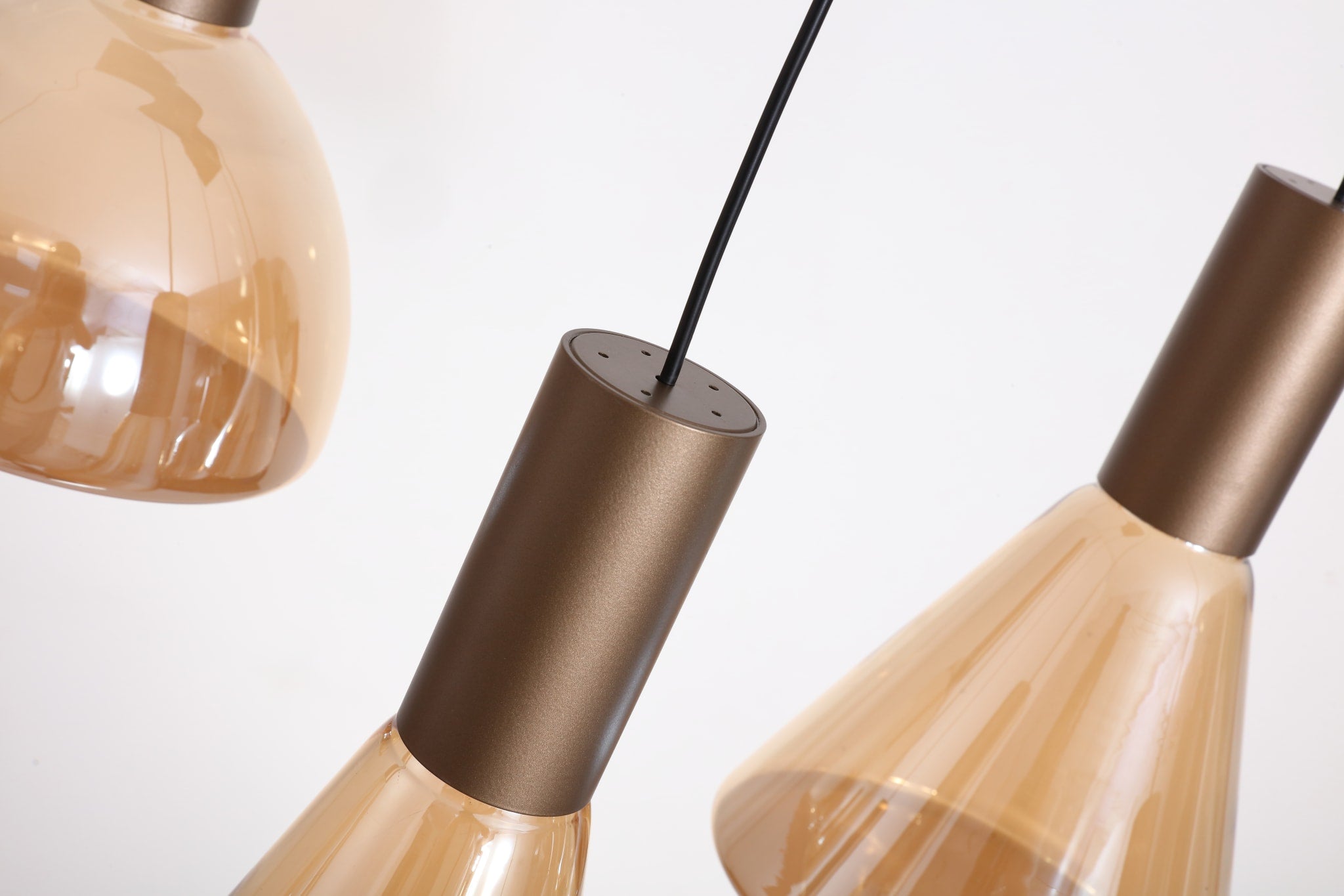 Cannes LED 6Lt Pendant, Latte Metal and Amber Glass
