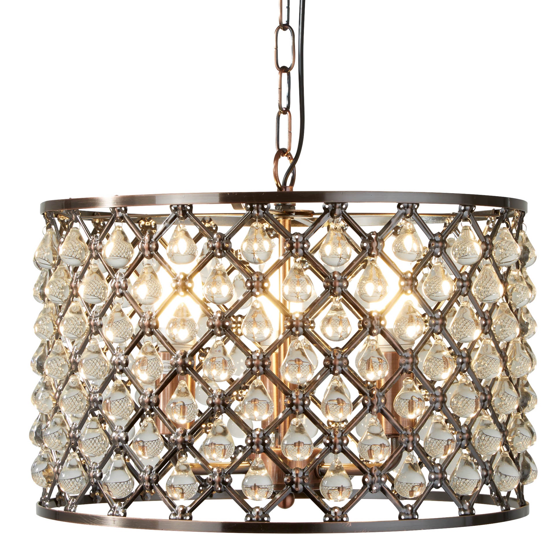 Marquise Drum Pendant - Antique Copper Metal & Glass
