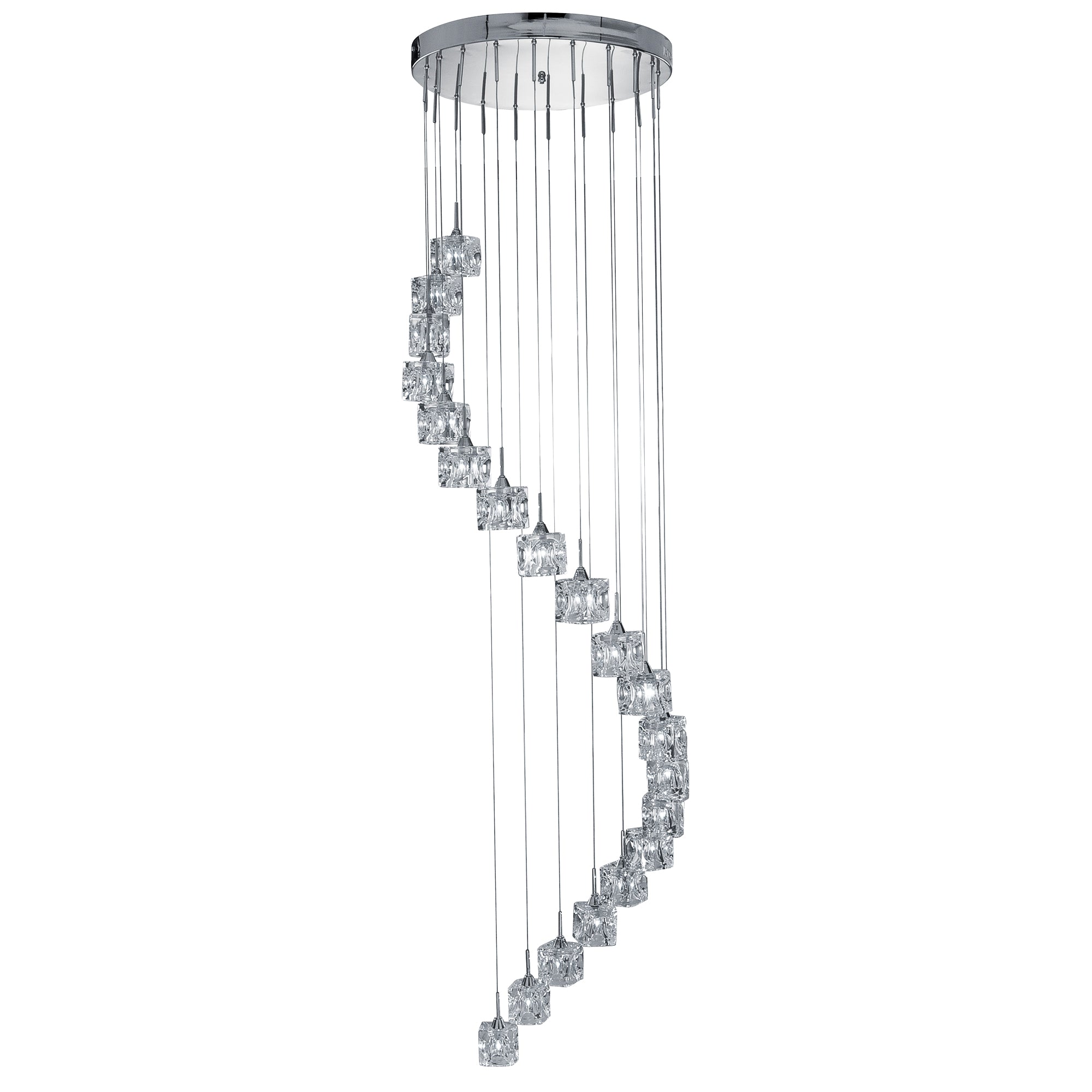 Ice Cube Multi-Drop Pendant - Chrome Metal & Glass 20 /3000mm