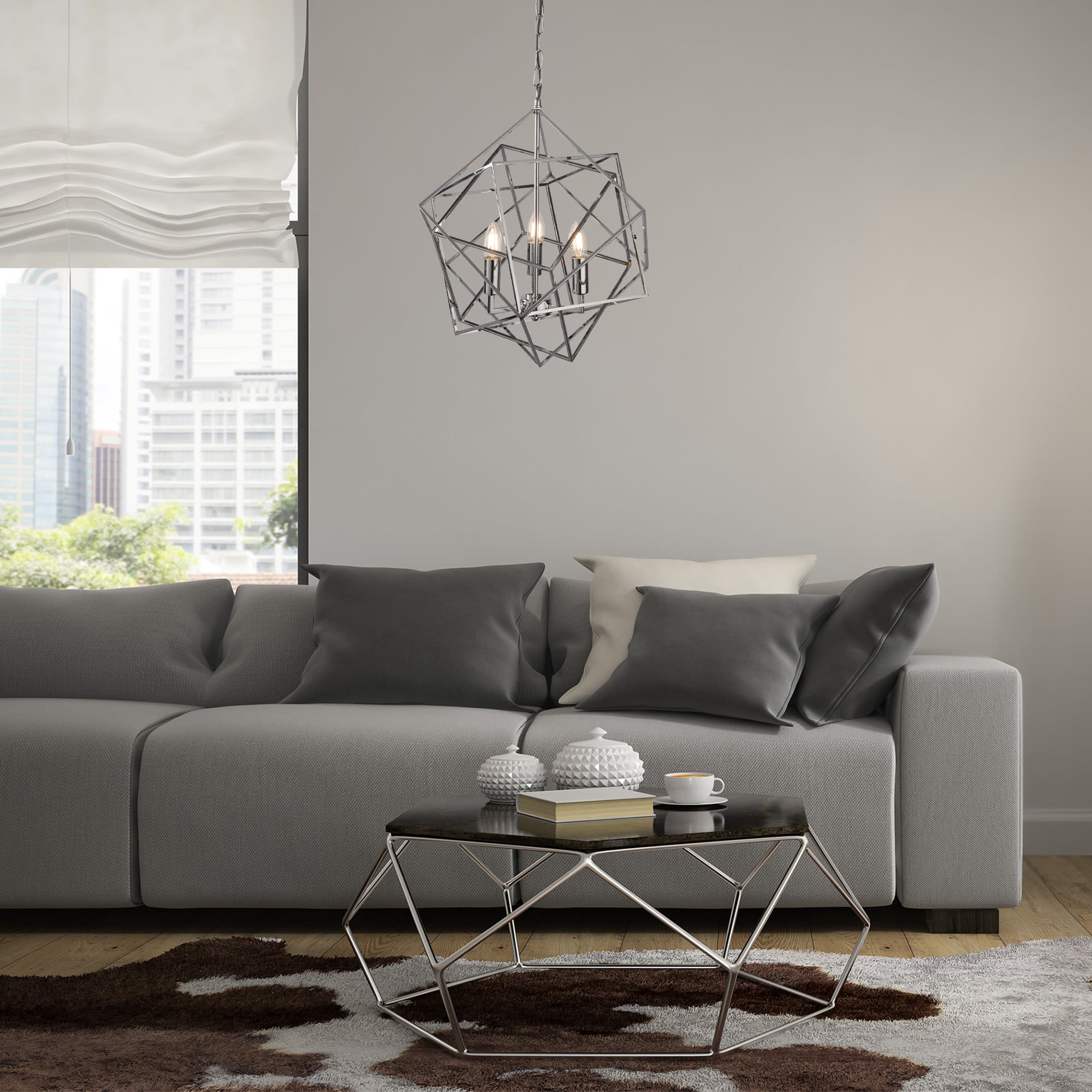 Cube 3Lt Pendant  - Polished Chrome Metal