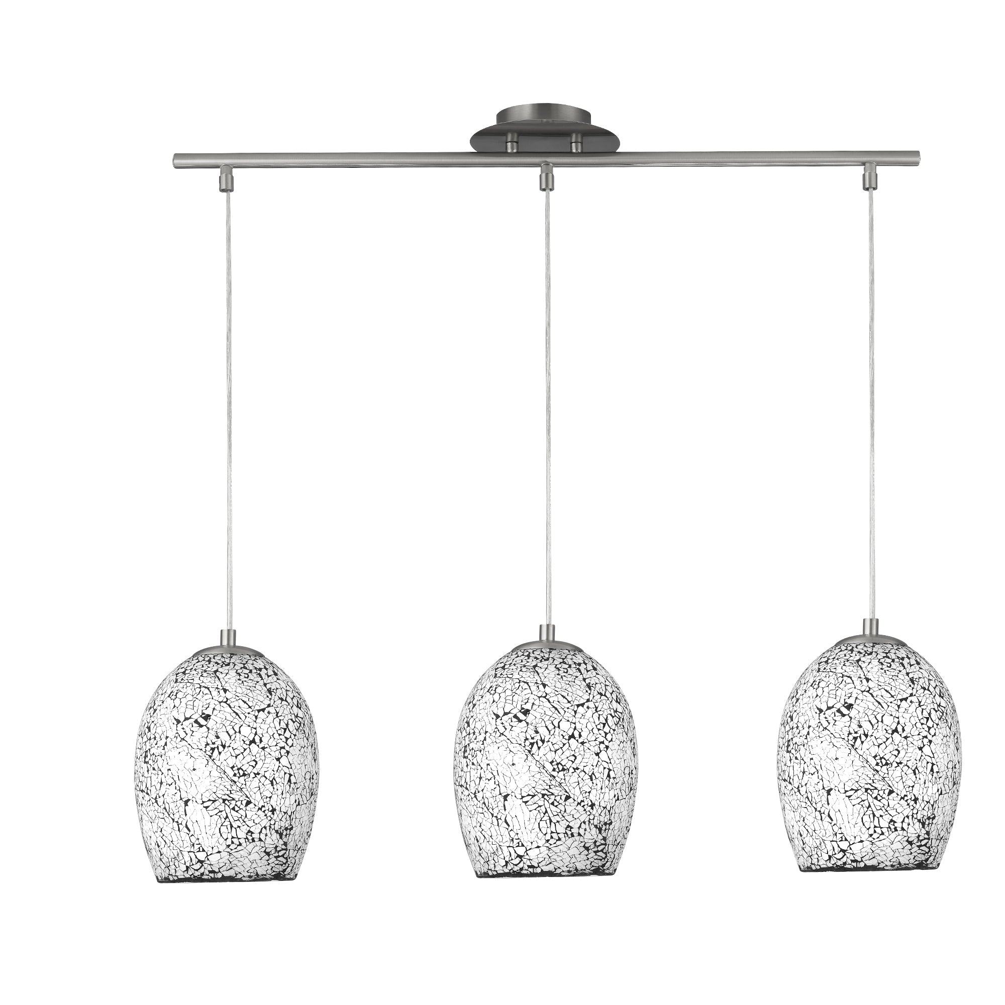 Crackle 3Lt Pendant - Satin Silver & Crackled White Glass