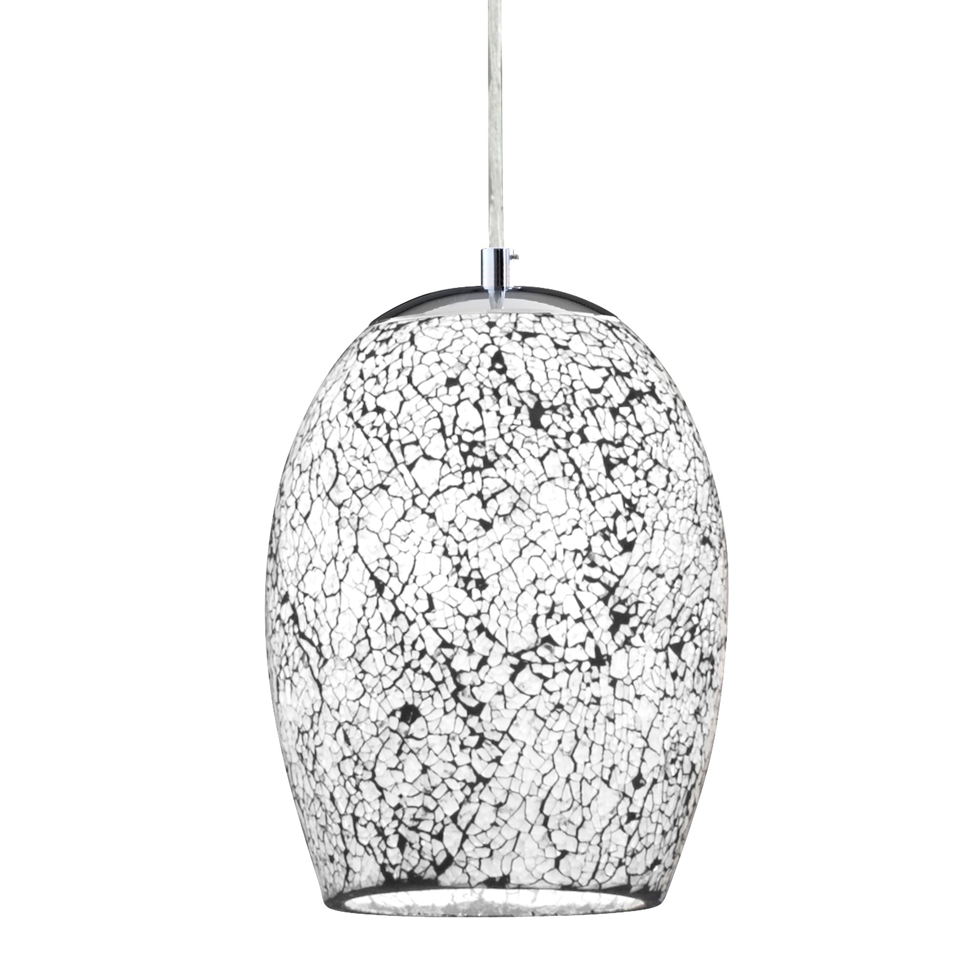 Crackle Pendant - Satin Silver & Crackled White Glass