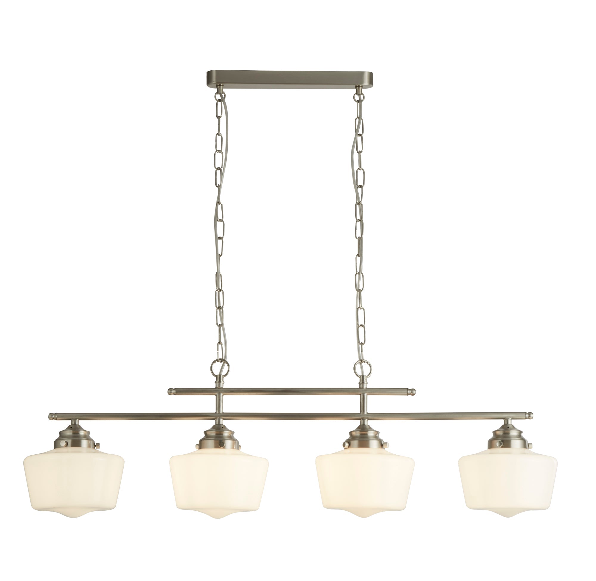 School House Pendant- Satin Silver & Opal Glass