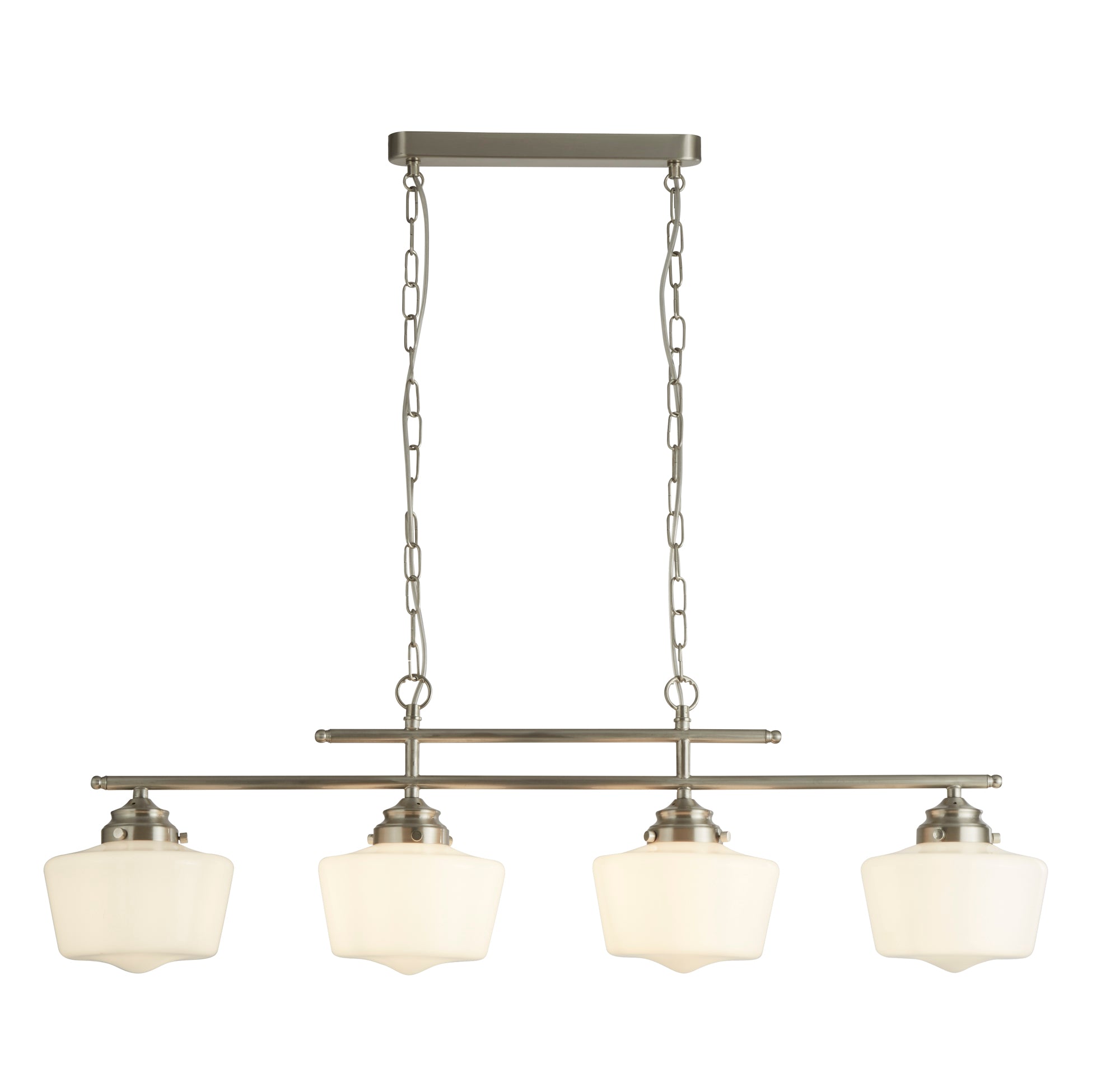 School House Pendant- Satin Silver & Opal Glass