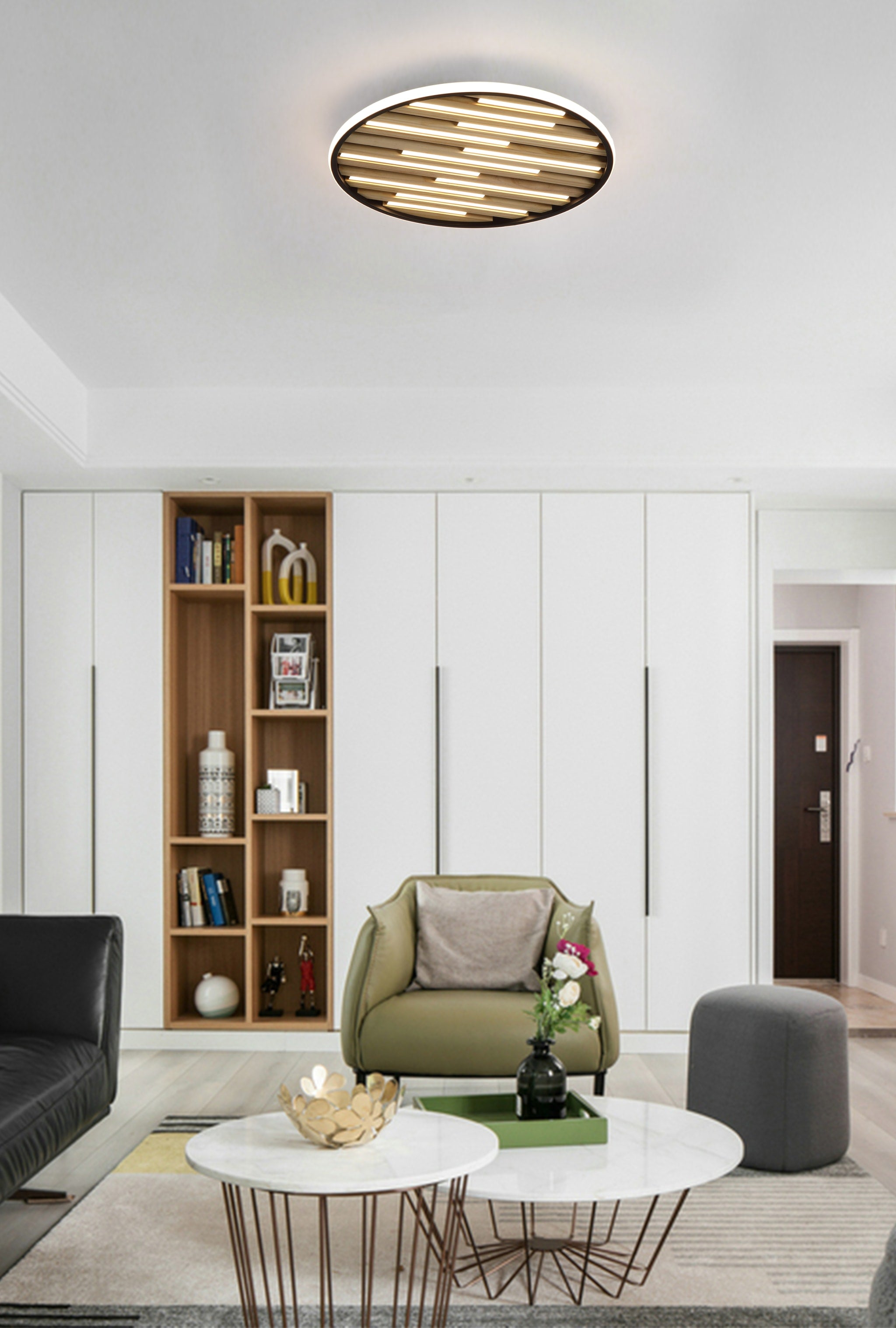 Equalise LED Flush, Matt Black and Wood