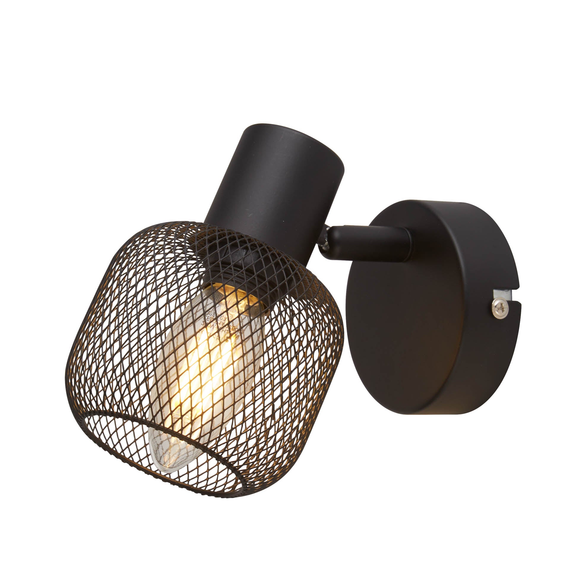 Meshy Cage Spotlight Wall Light - Black Metal