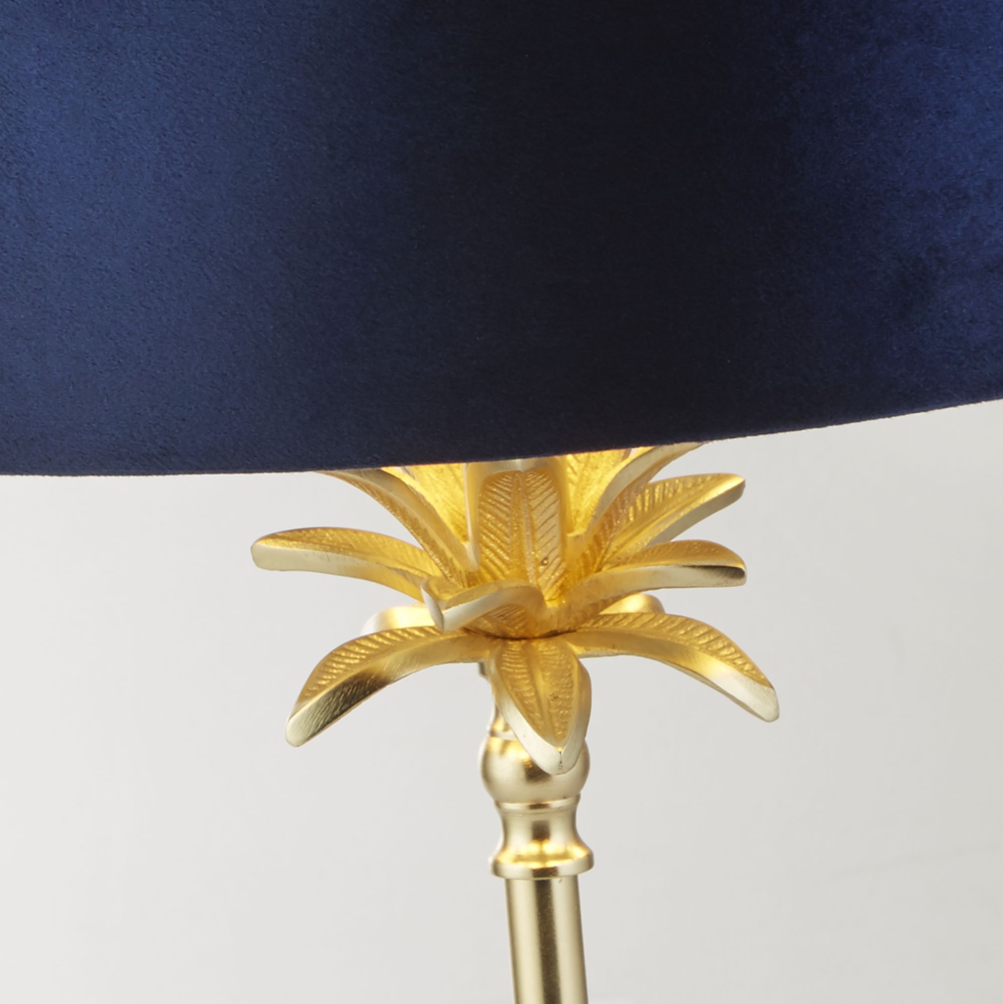 Palm Table Lamp - Antique Brass & Black, Green Velvet Shade Satin Brass -Navy Velvet