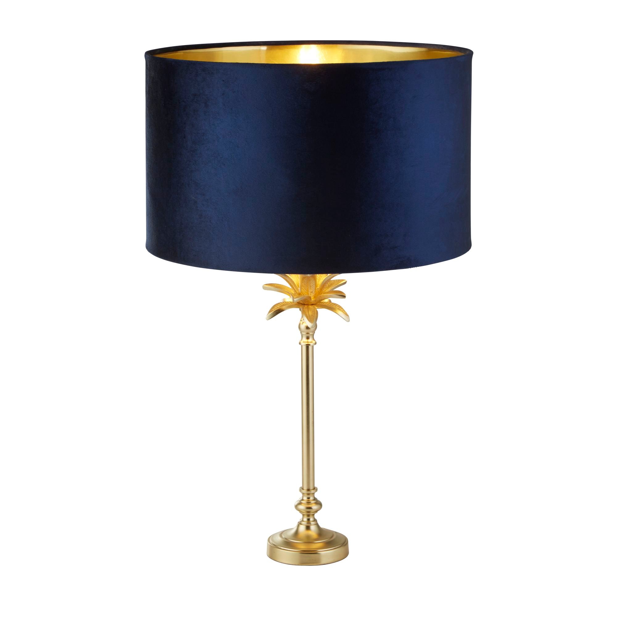 Palm Table Lamp - Antique Brass & Black, Green Velvet Shade Satin Brass -Navy Velvet