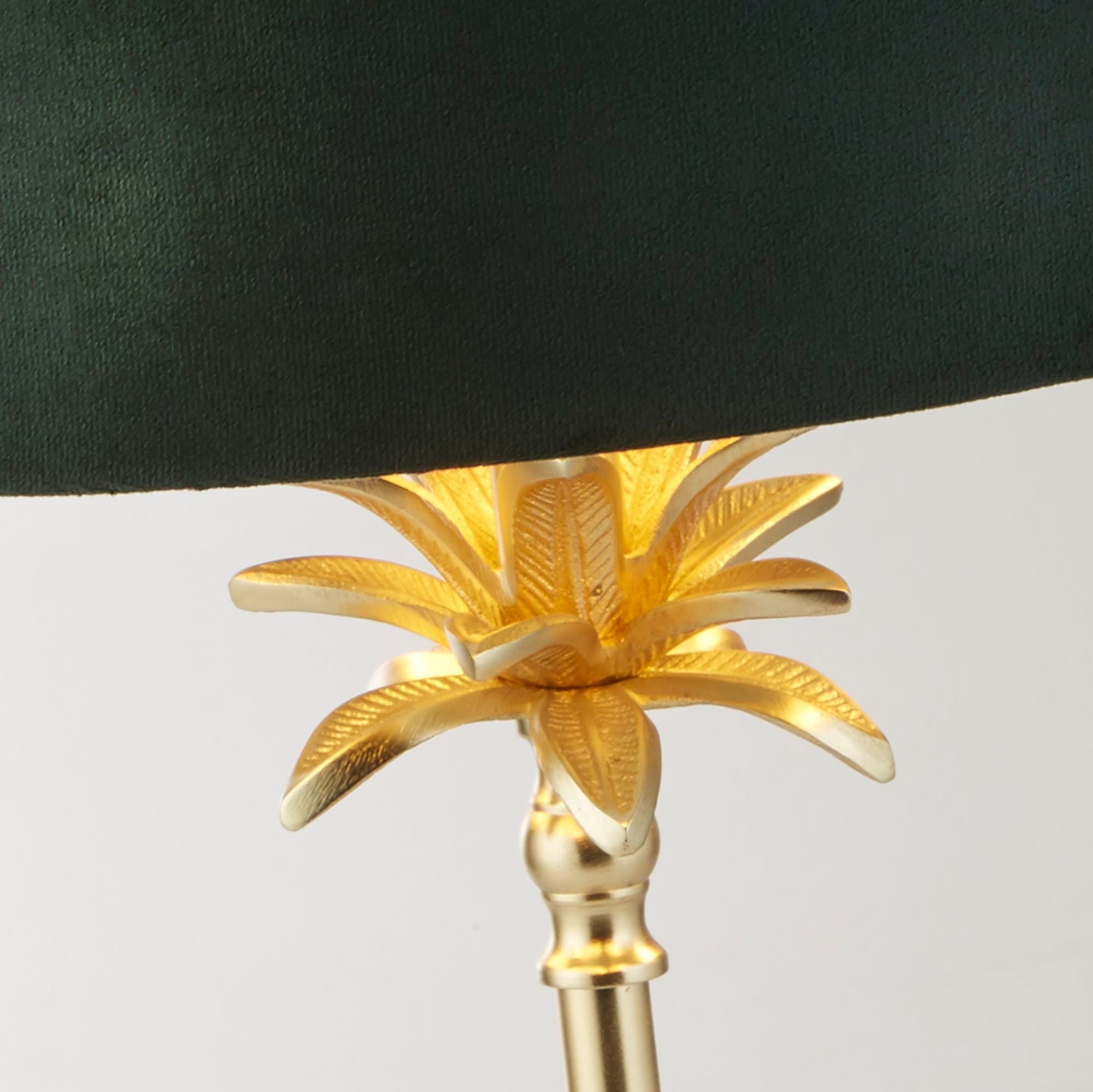 Palm Table Lamp - Antique Brass & Black, Green Velvet Shade Satin Brass -Green Velvet