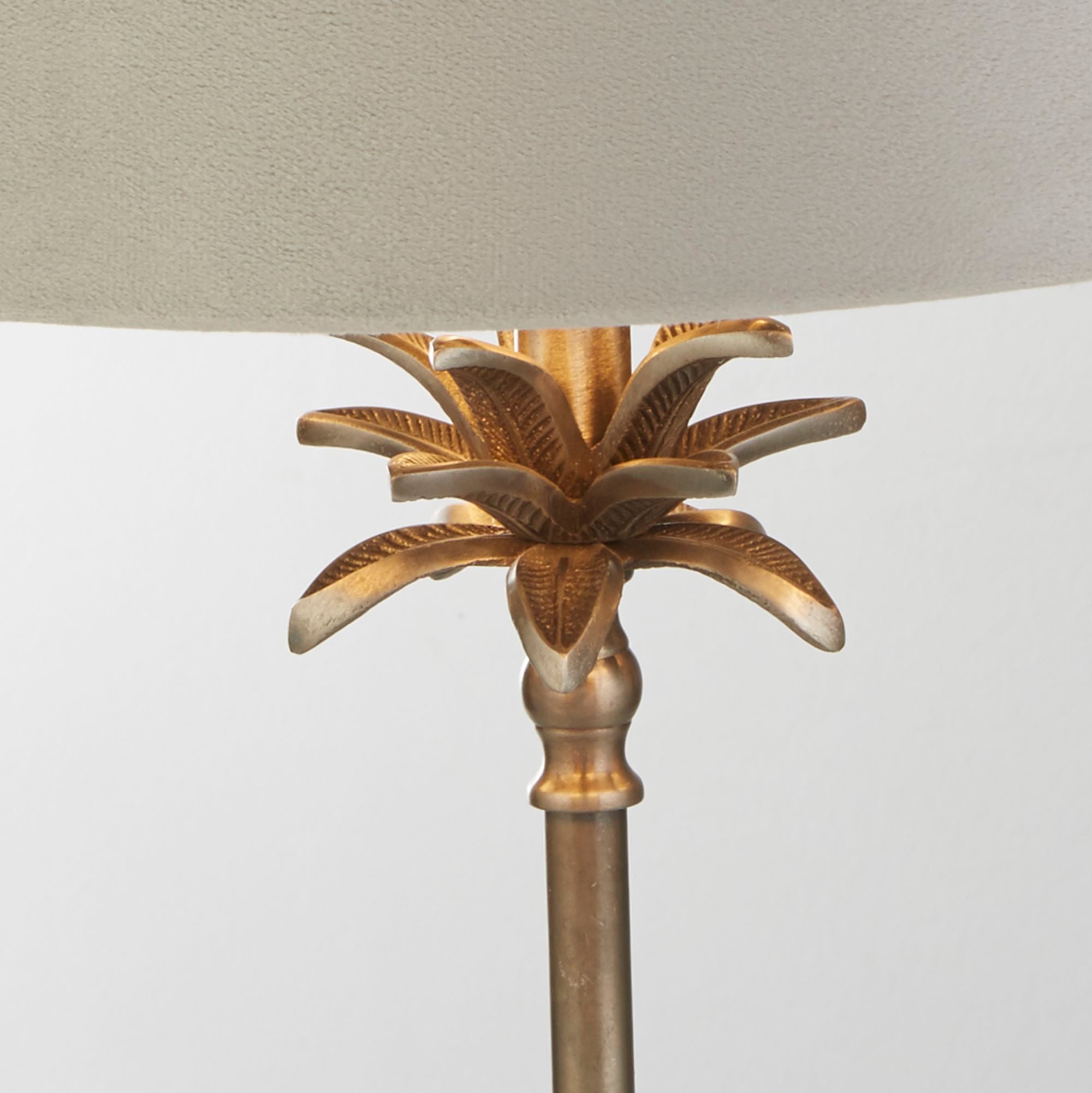 Palm Table Lamp - Antique Brass & Black, Green Velvet Shade Antique Nickel - Grey Velvet