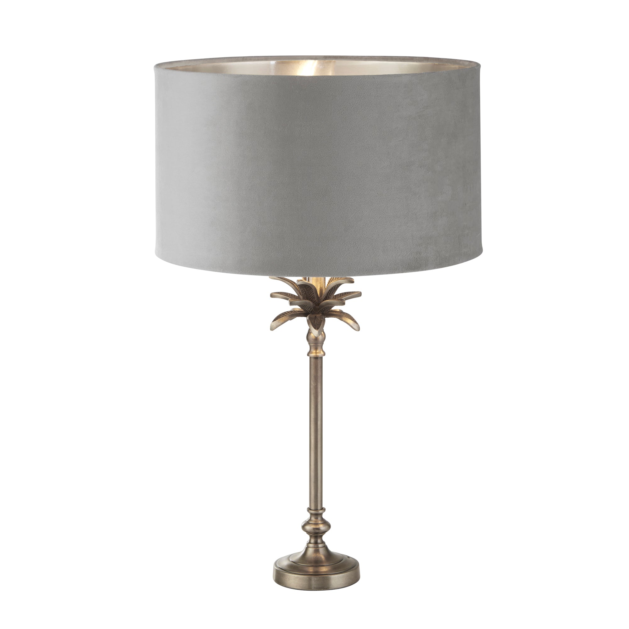 Palm Table Lamp - Antique Brass & Black, Green Velvet Shade Antique Nickel - Grey Velvet