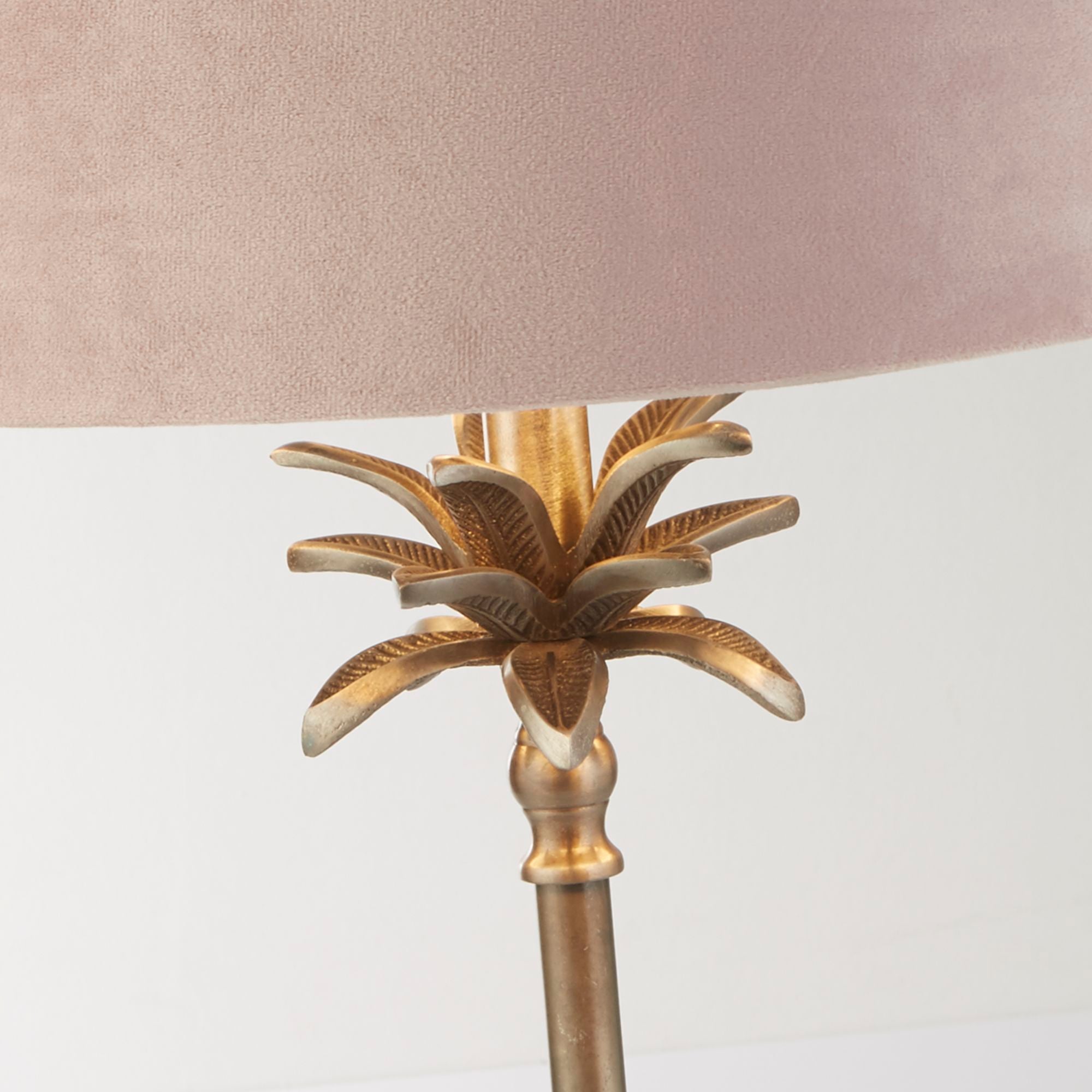 Palm Table Lamp - Antique Brass & Black, Green Velvet Shade Antique Nickel - Pink Velvet