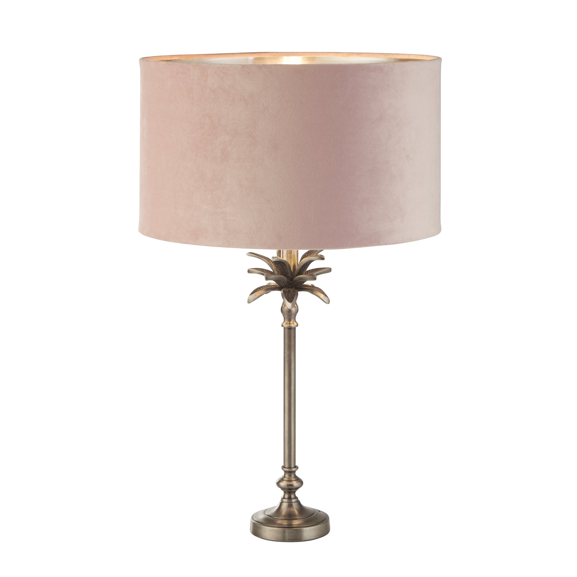 Palm Table Lamp - Antique Brass & Black, Green Velvet Shade Antique Nickel - Pink Velvet