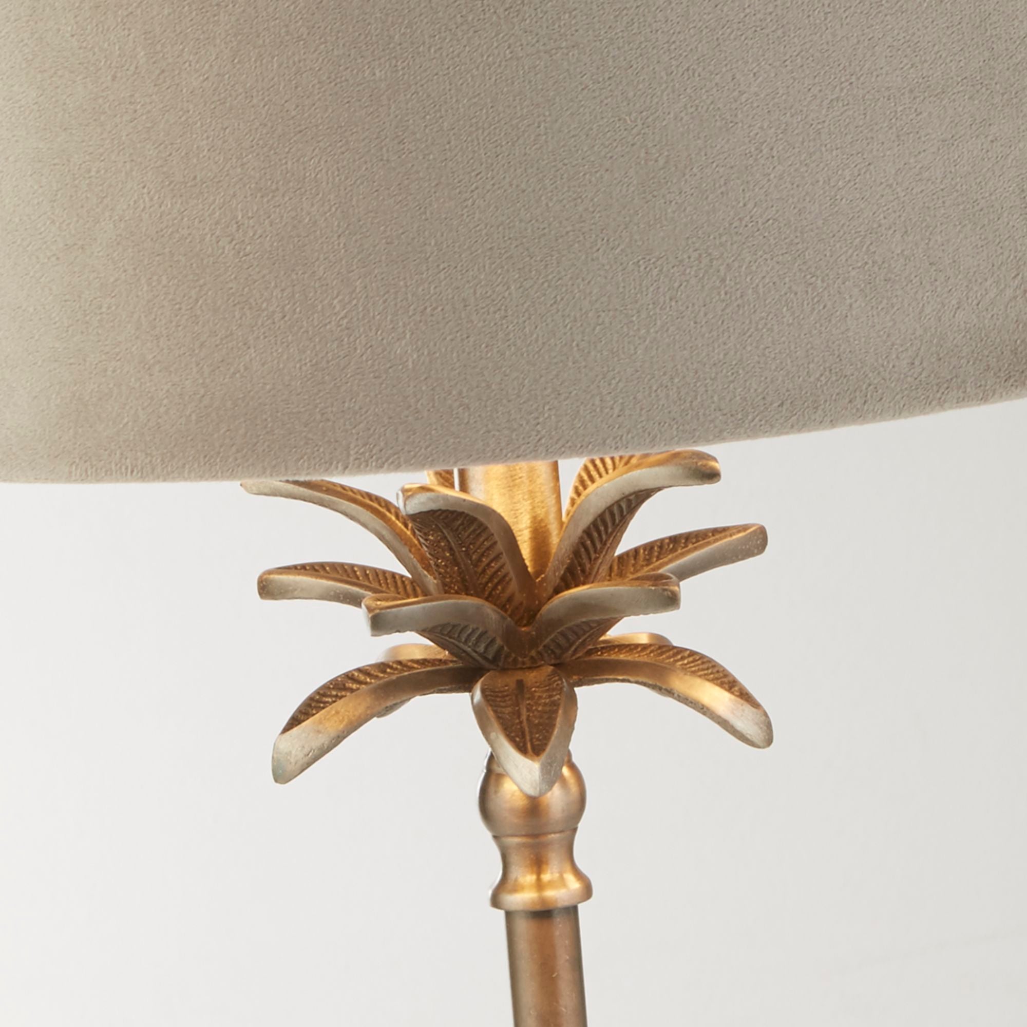 Palm Table Lamp - Antique Brass & Black, Green Velvet Shade Antique Nickel - Taupe Velvet