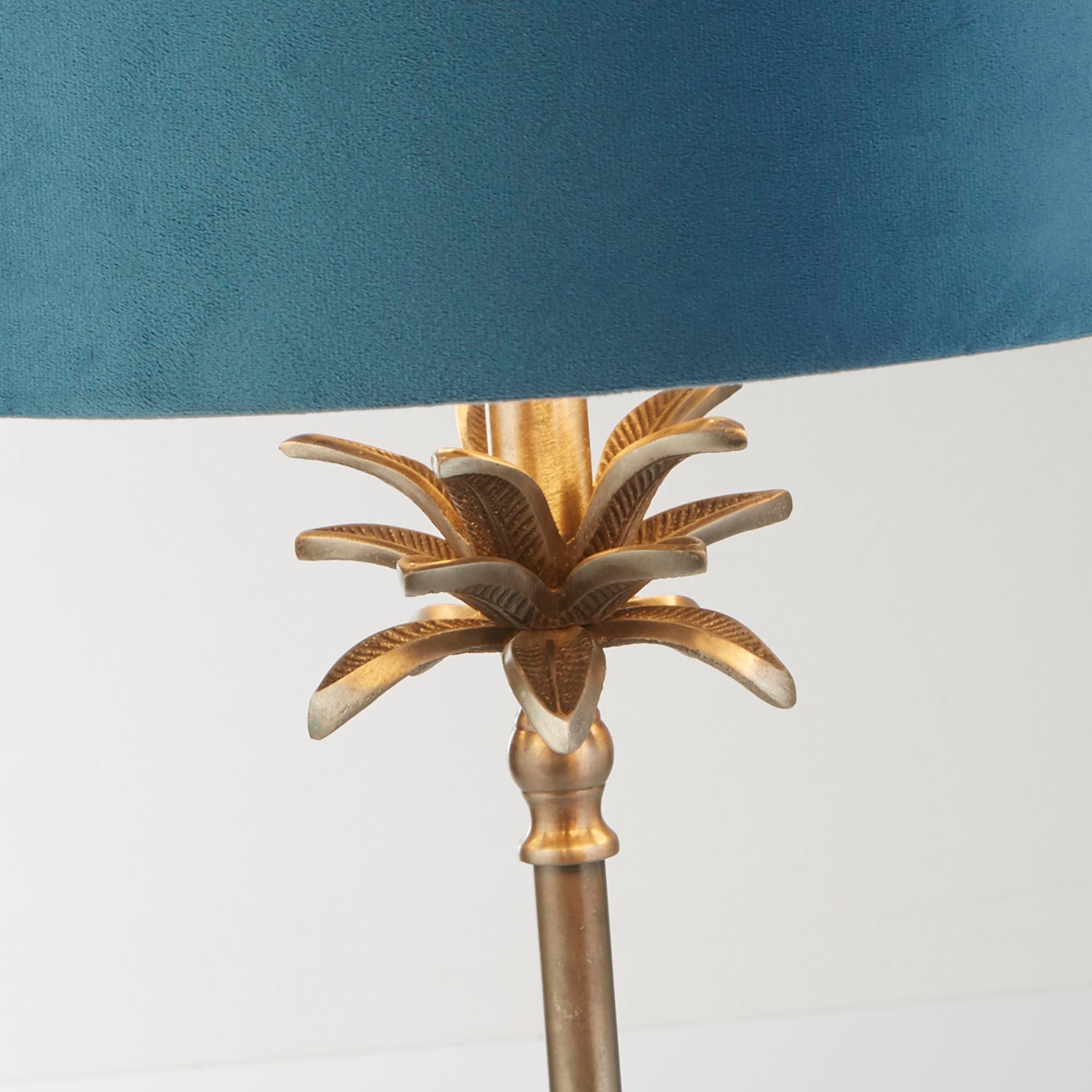 Palm Table Lamp - Antique Brass & Black, Green Velvet Shade Antique Nickel-Teal Velvet