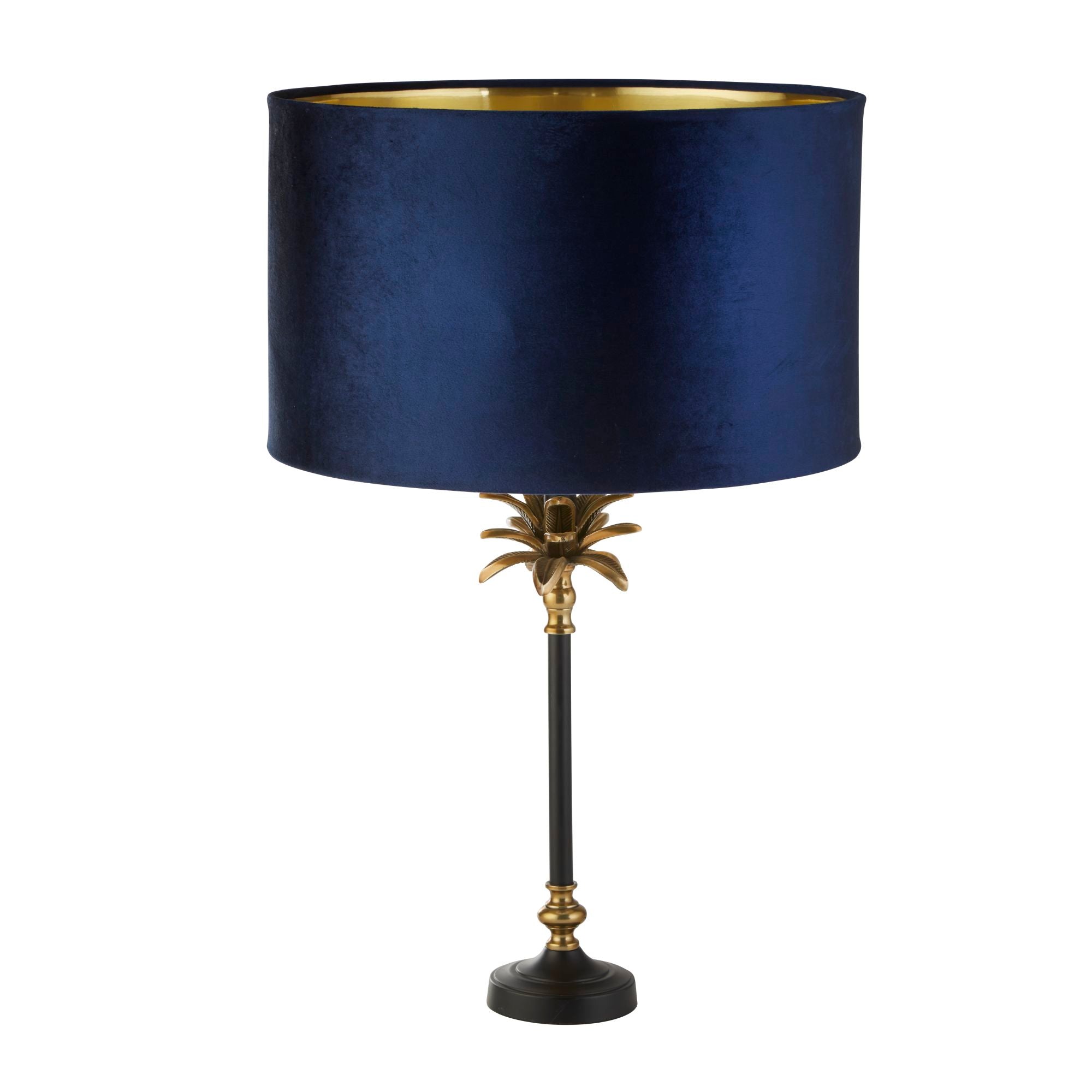 Palm Table Lamp - Antique Brass & Black, Green Velvet Shade Antique Brass and Matt Black- Navy Velvet