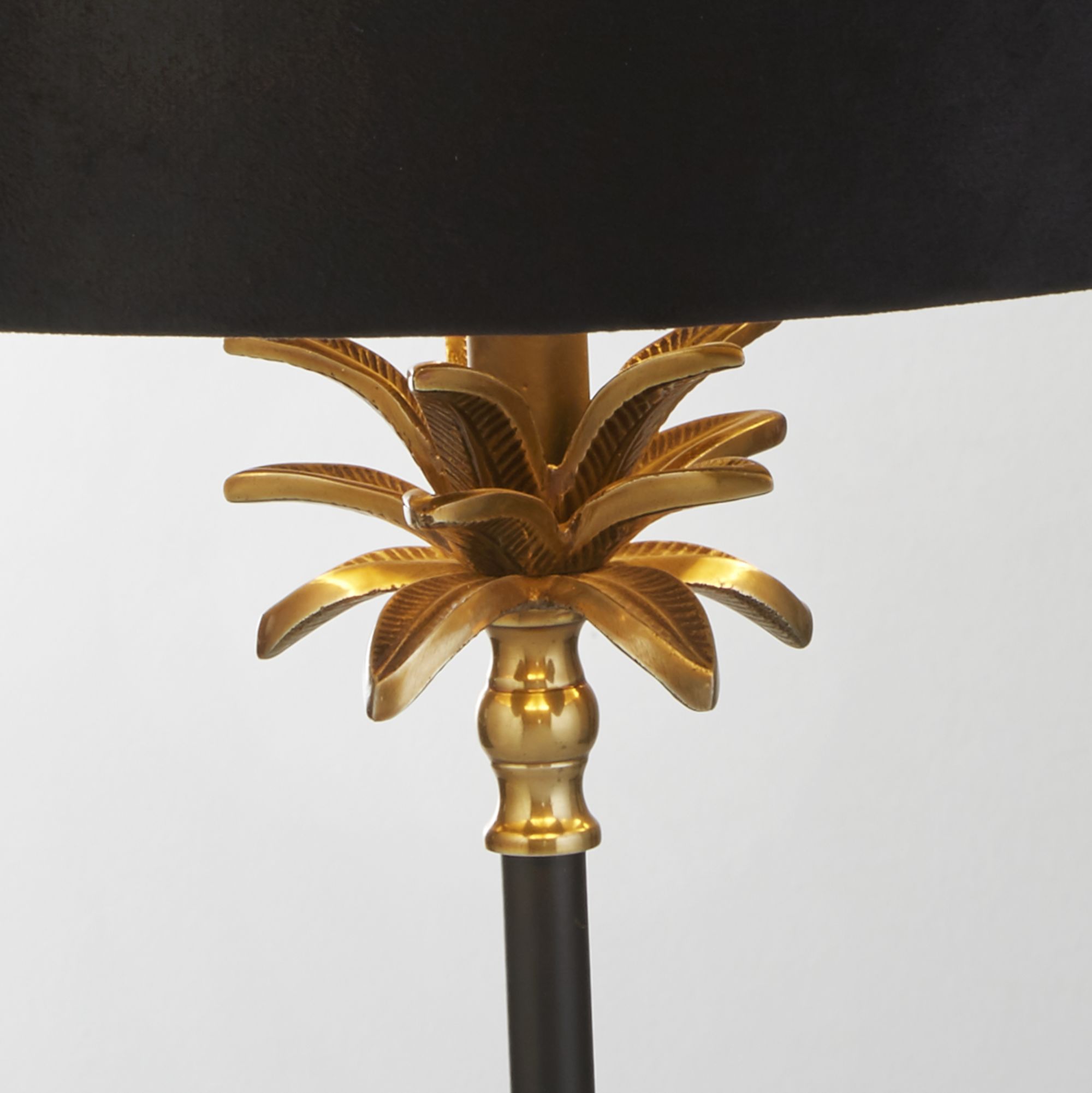 Palm Table Lamp - Antique Brass & Black, Green Velvet Shade Antique Brass and Matt Black - Black Velvet