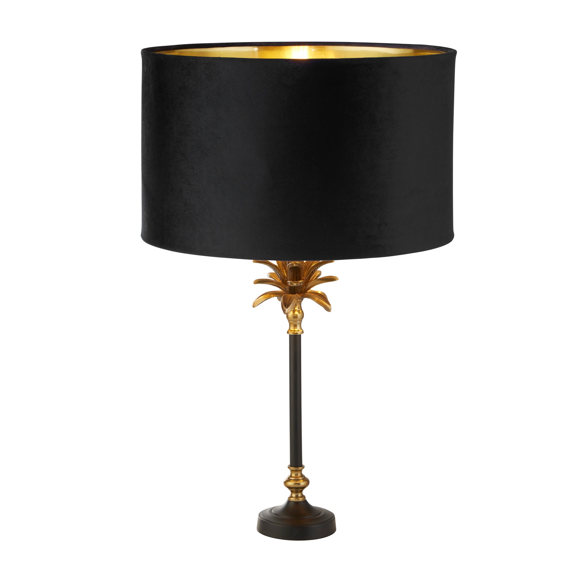 Palm Table Lamp - Antique Brass & Black, Green Velvet Shade Antique Brass and Matt Black - Black Velvet