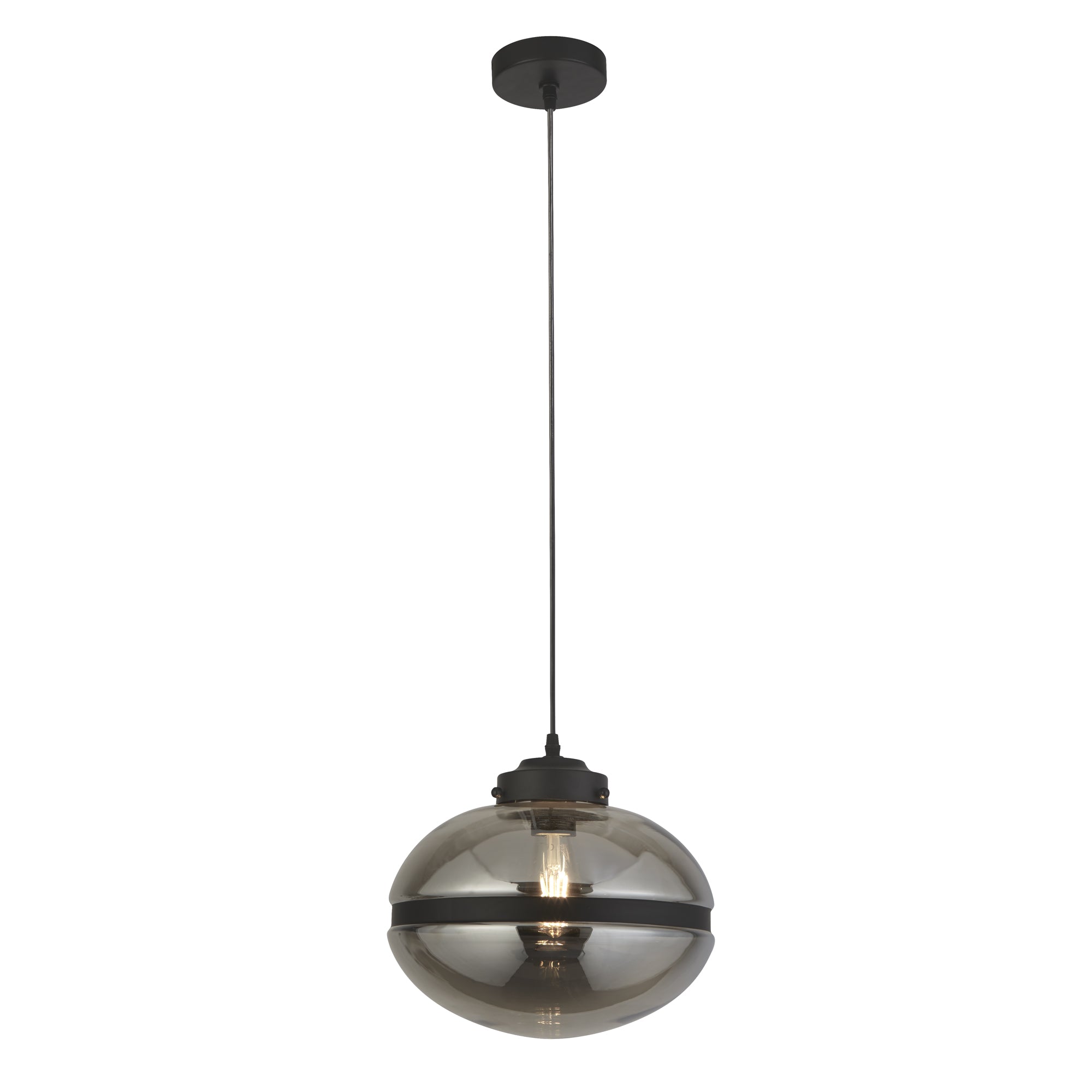 Meringue Ceiling Pendant - Black Metal &  Glass Smoked Glass