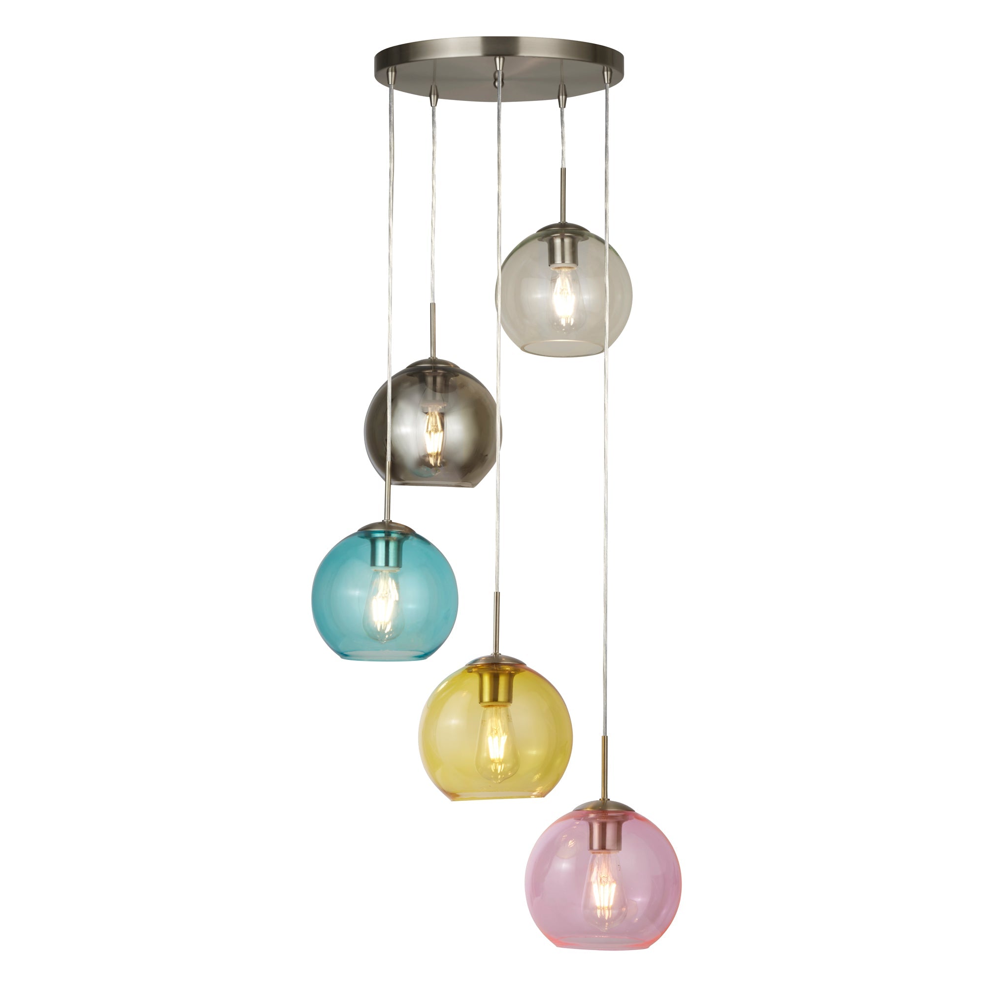 Mardi Gras Pendant - Satin Silver Metal & Coloured Glass