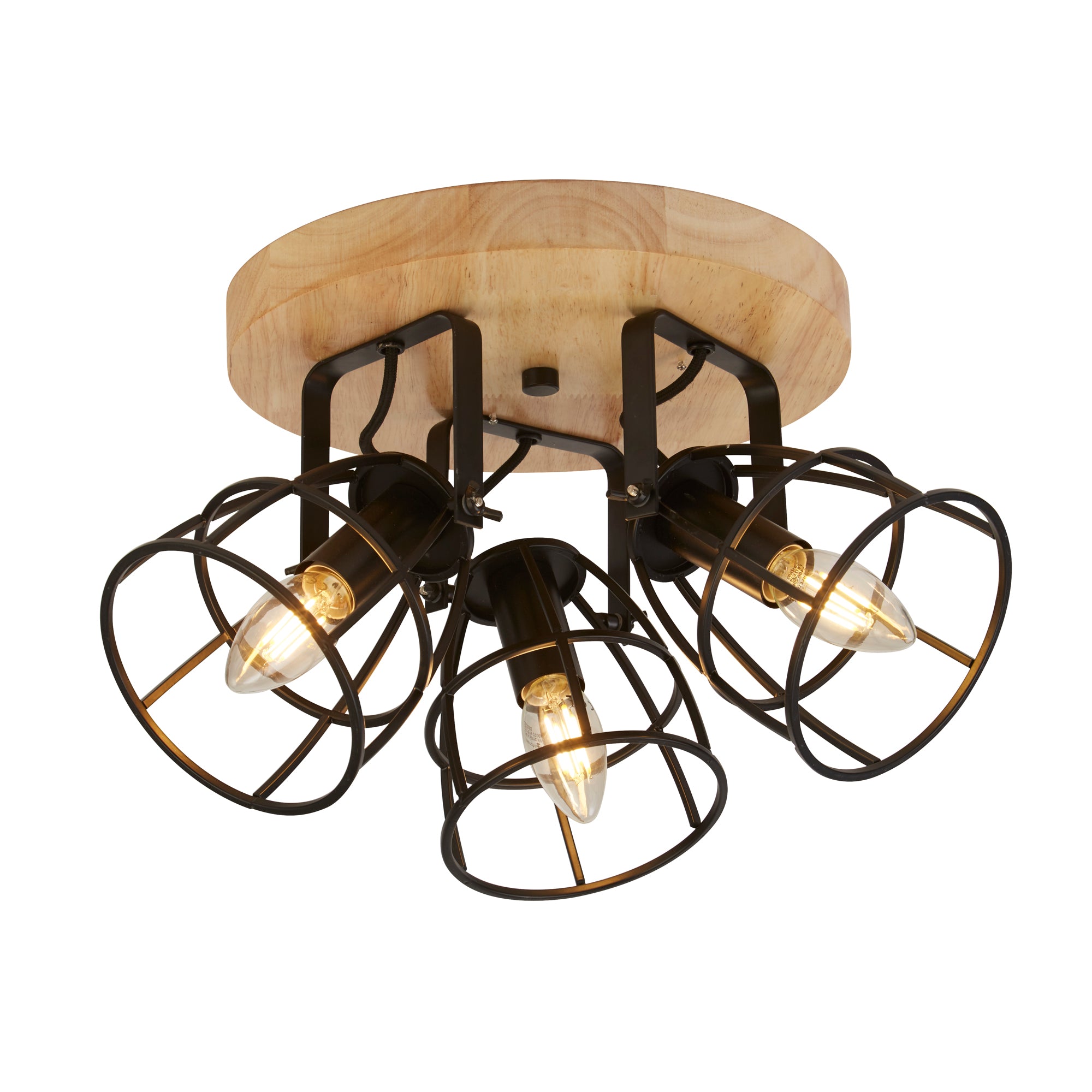 Vision Round Ceiling Light - Matt Black Metal & Wood