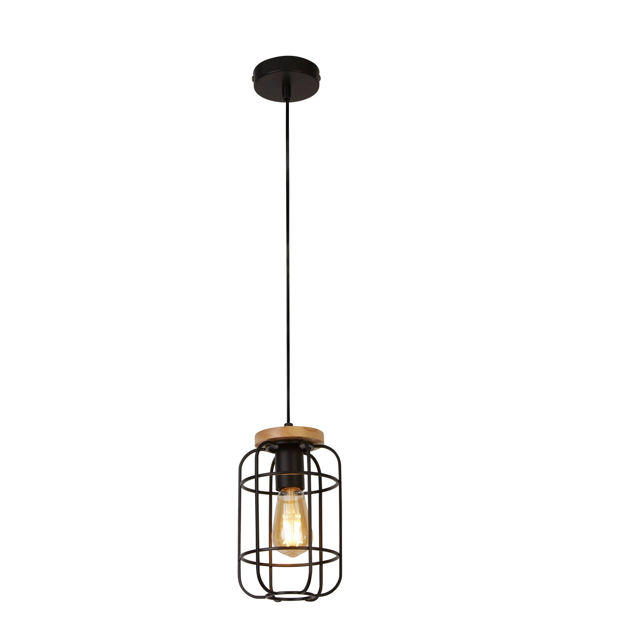 Vision Pendant - Matt Black Metal & Wood