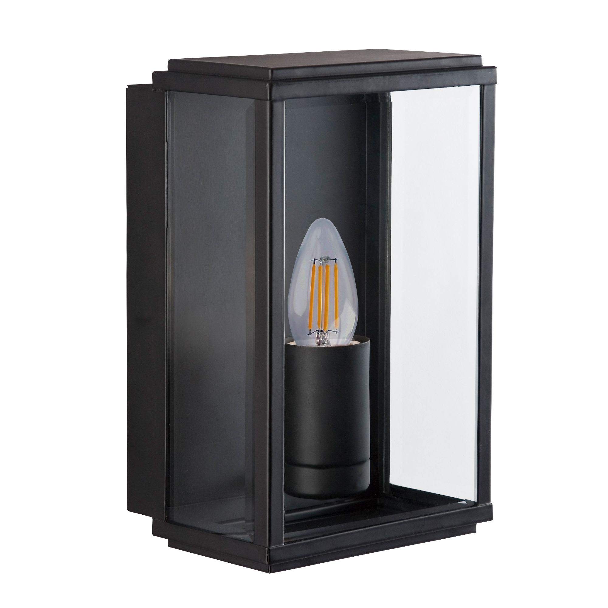 Box Outdoor Wall Light - Black Metal & Glass