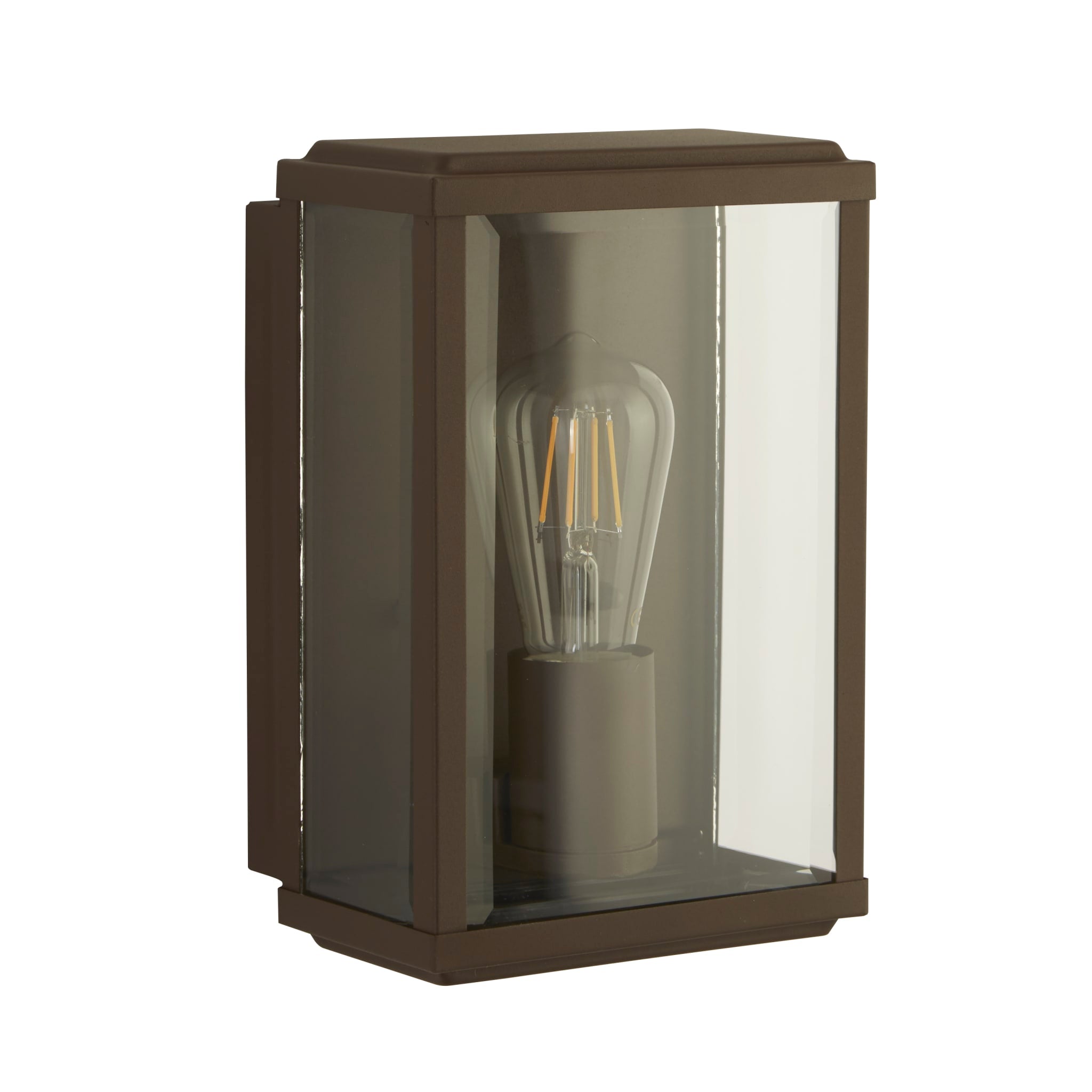 Box Outdoor Wall Light - Rustic Brown & Glass