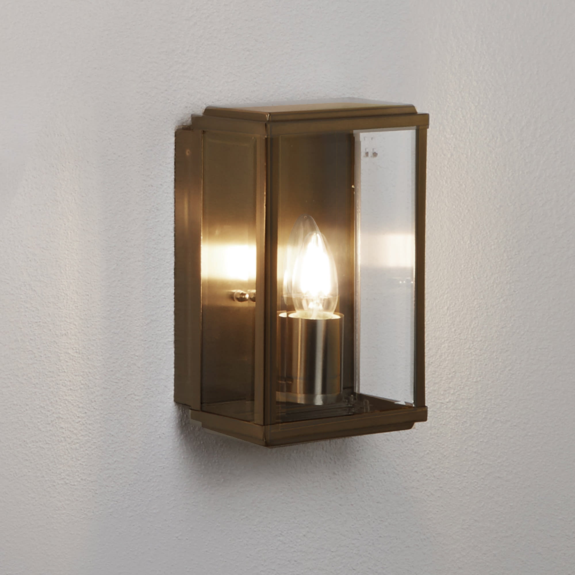 Box Outdoor Wall Light - Rustic Brown & Glass