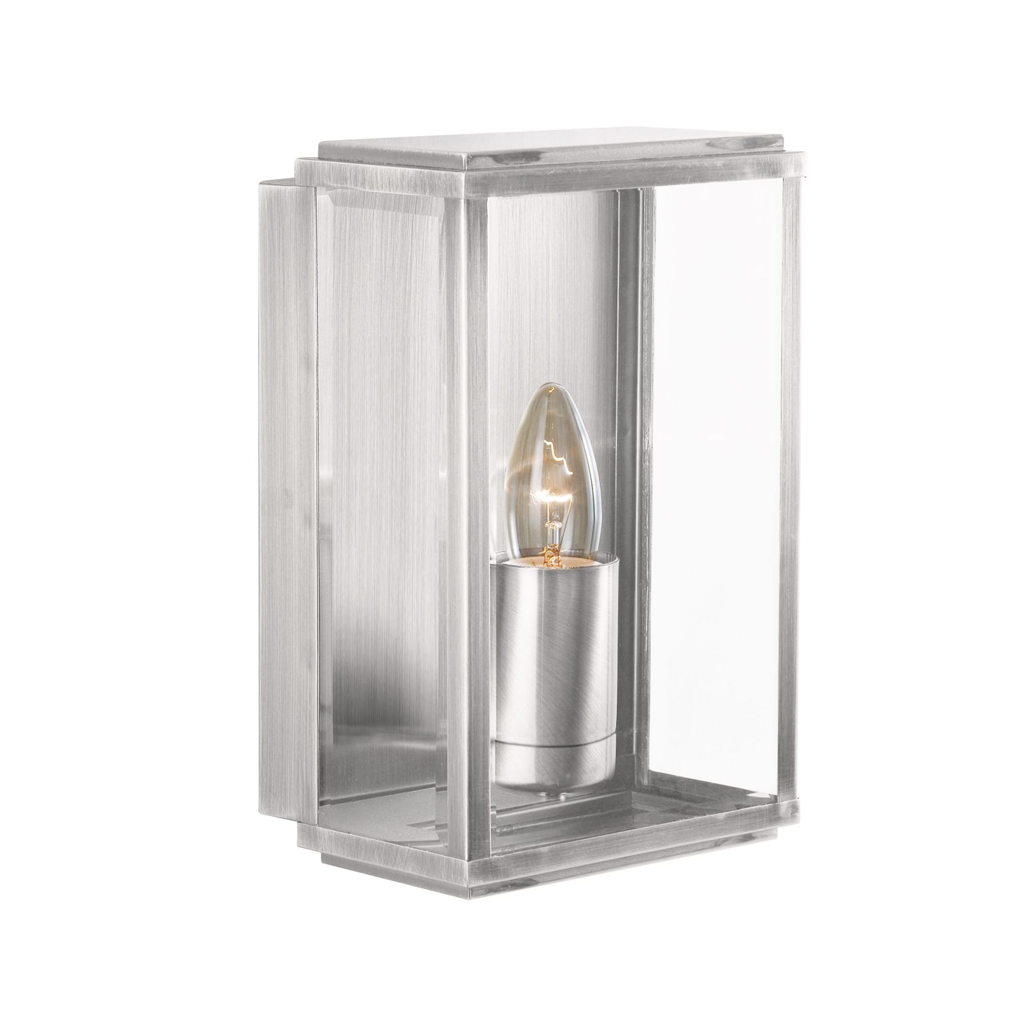 Box Outdoor Wall Light - Satin Silver Metal & Glass