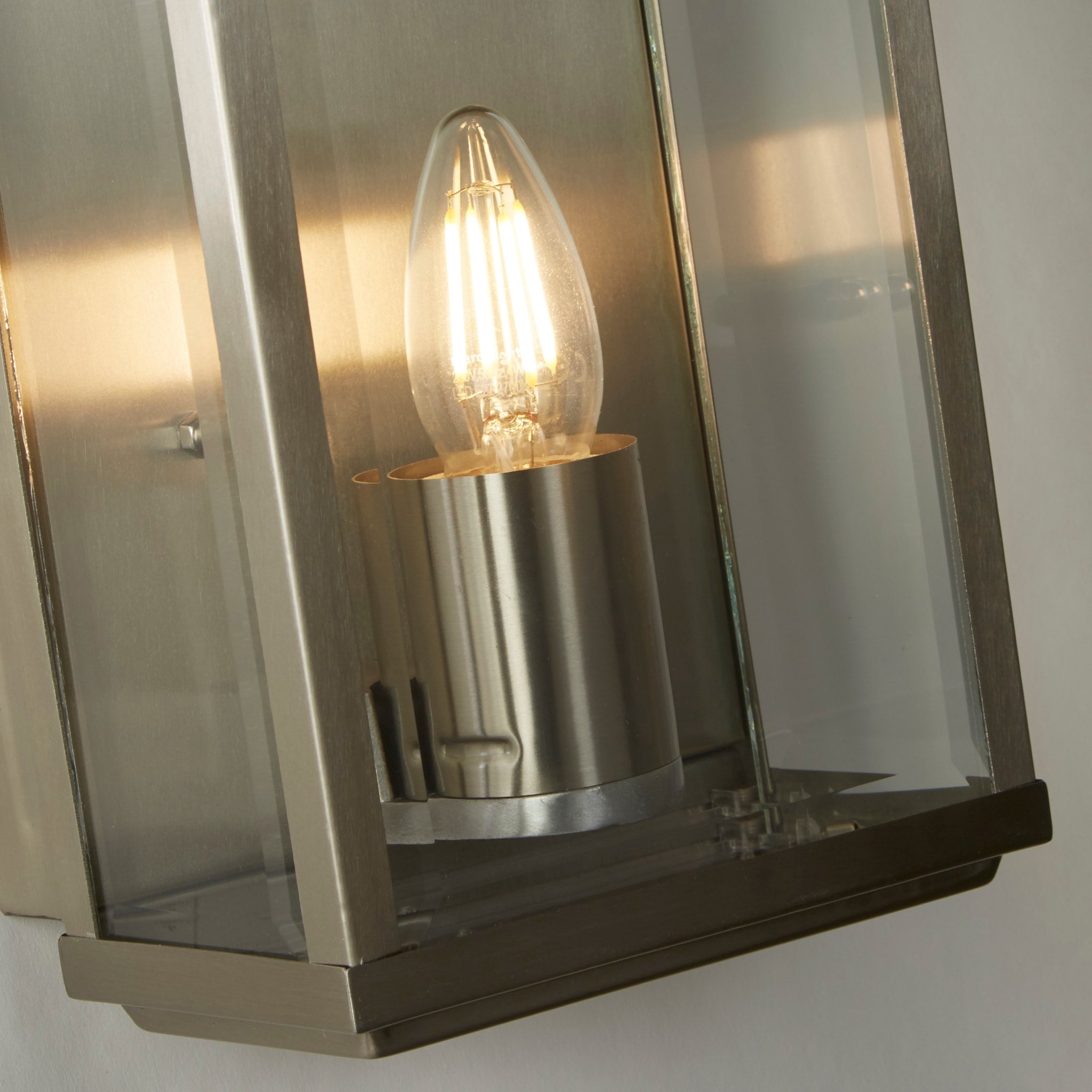 Box Outdoor Wall Light - Satin Silver Metal & Glass