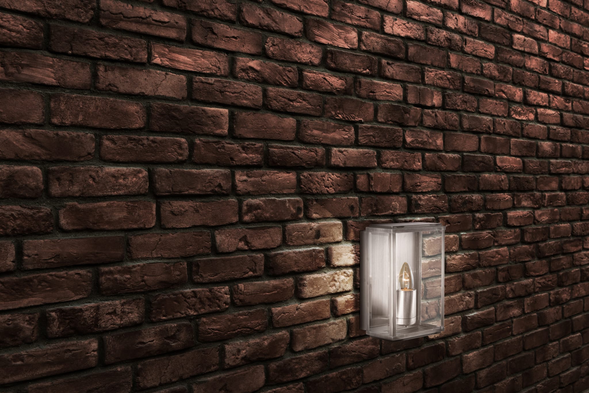 Box Outdoor Wall Light - Satin Silver Metal & Glass