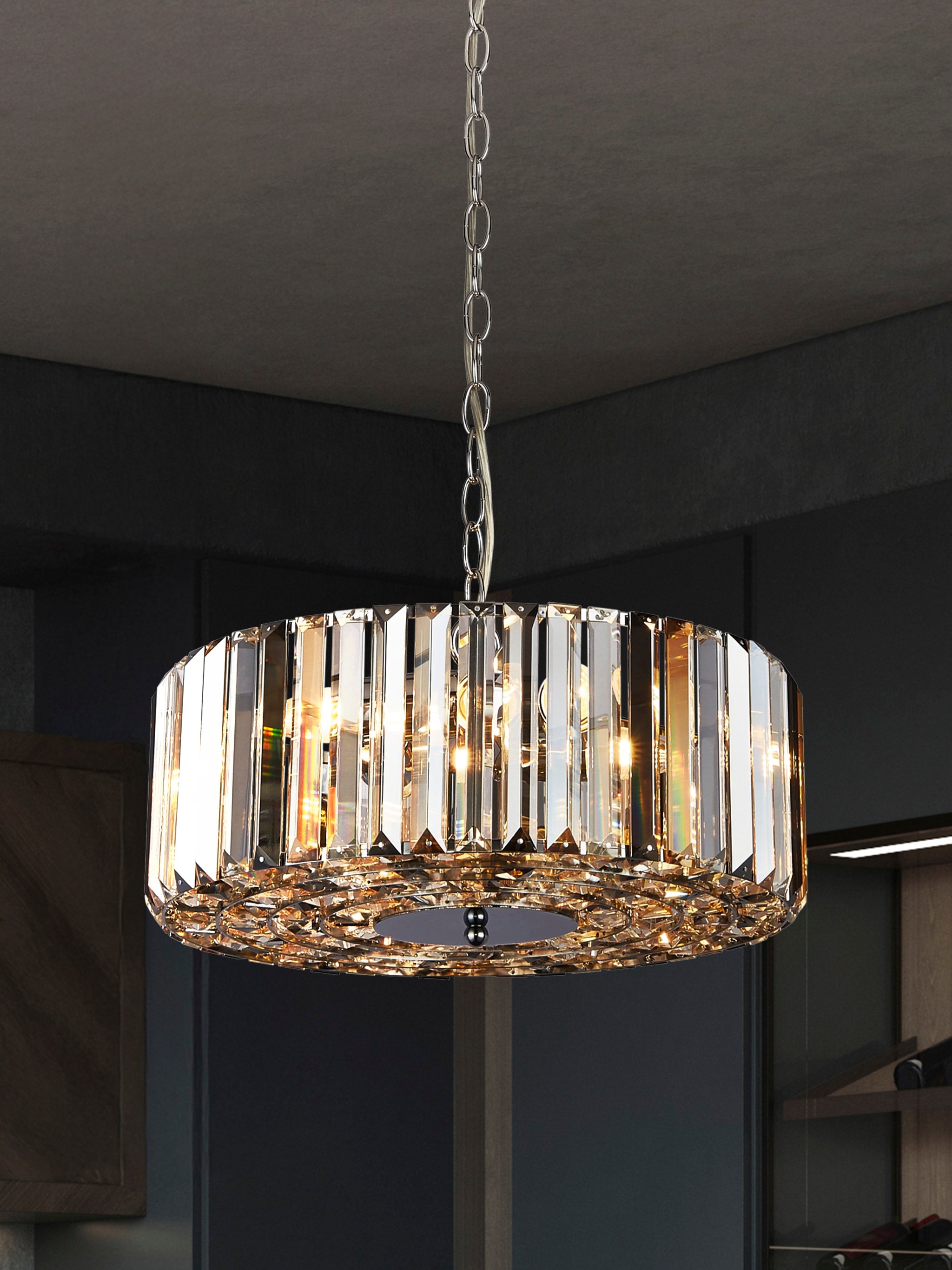 Chapeau 4Lt Pendant/Semi-Flush -  Amber, Smoke & Crystal