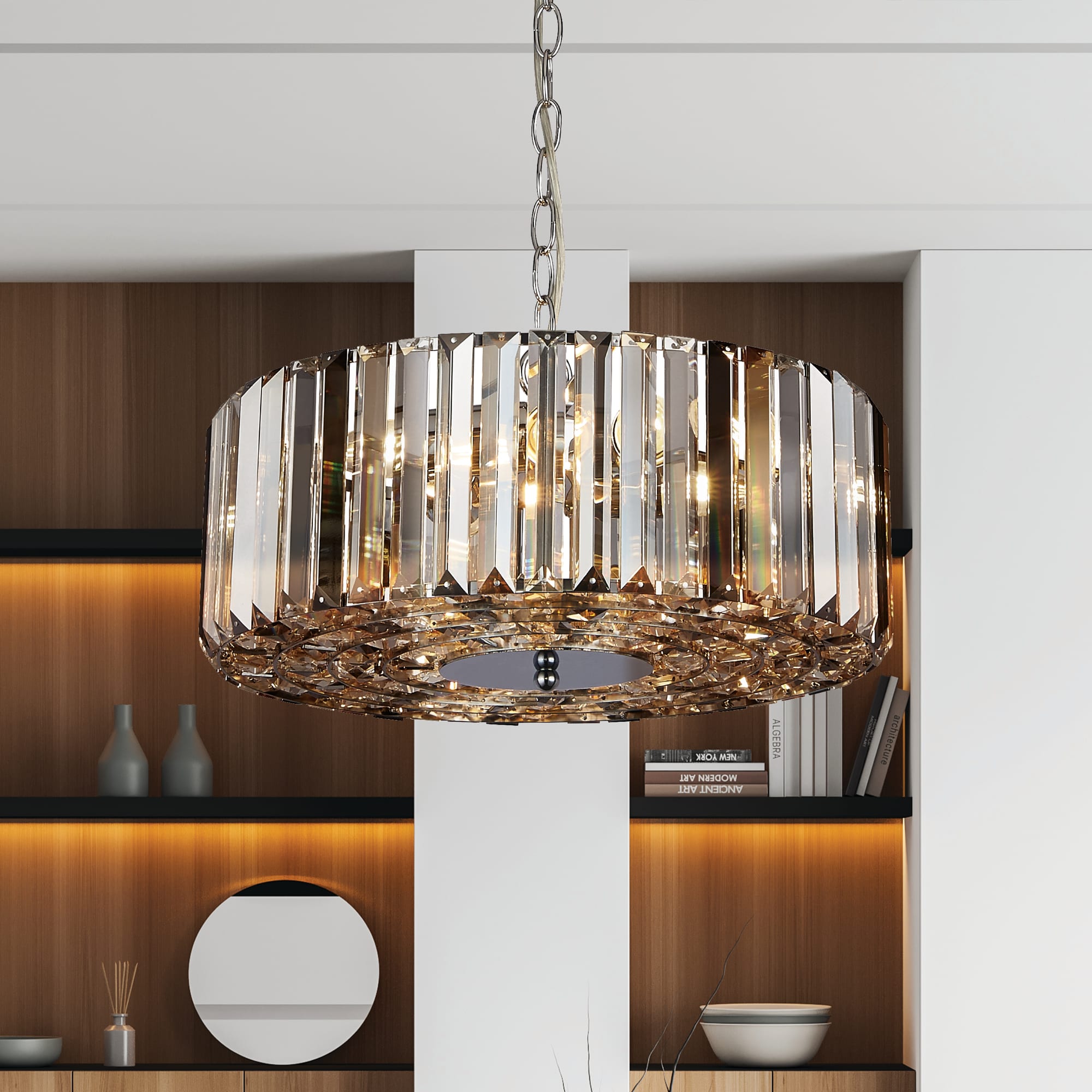 Chapeau 5Lt Pendant/Semi-Flush - Chrome & Mixed Glass