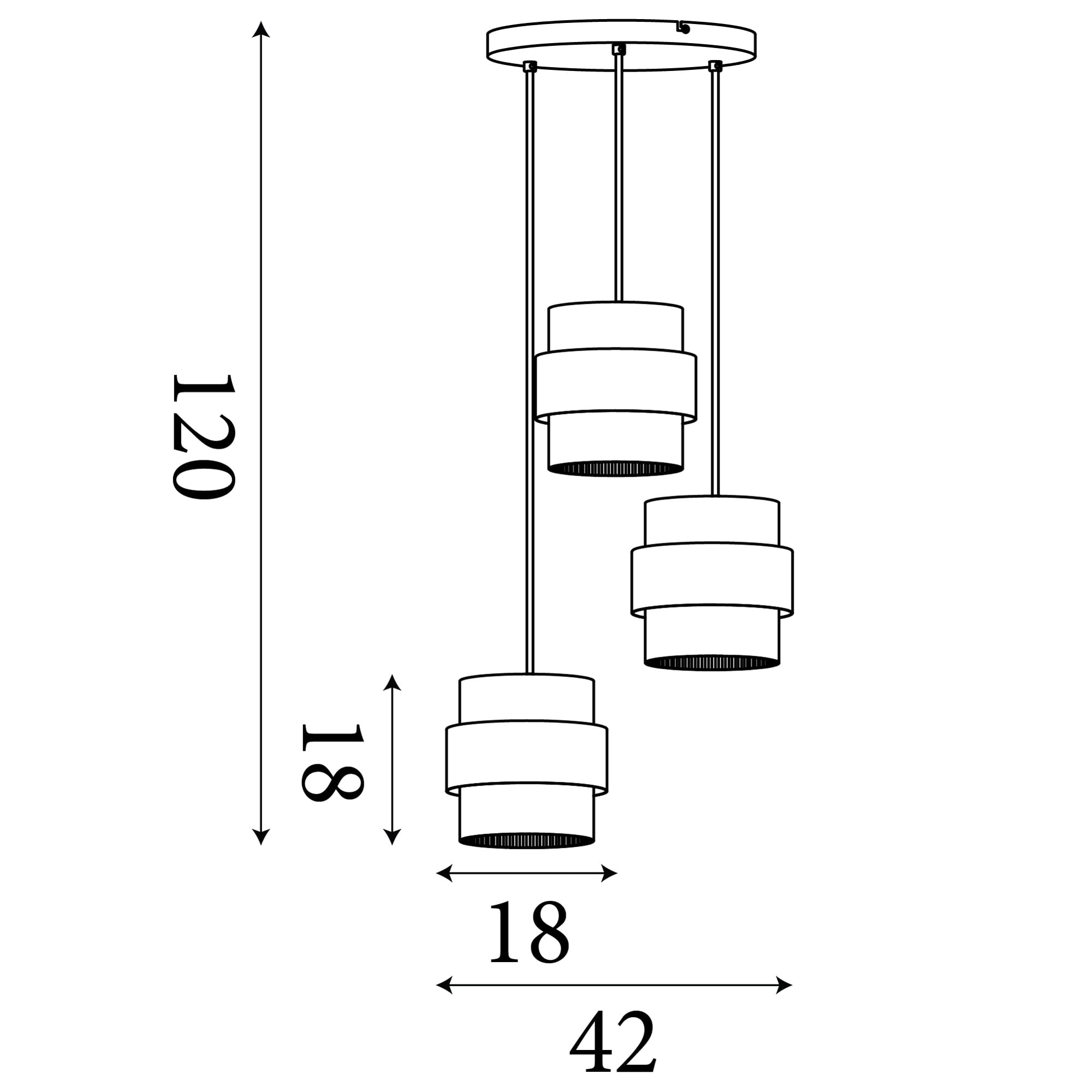Royal 3Lt Multi Drop Pendant, Sand Metal, Amber Ribbed Glass