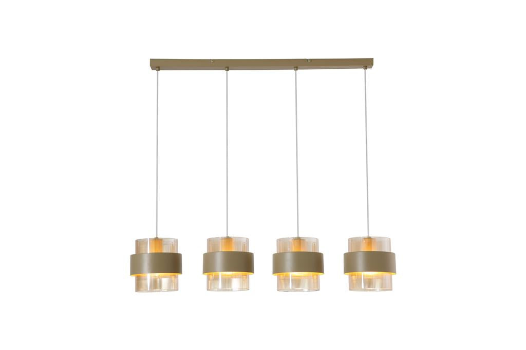 Royal 4Lt Bar Pendant, Sand Metal, Amber Ribbed Glass