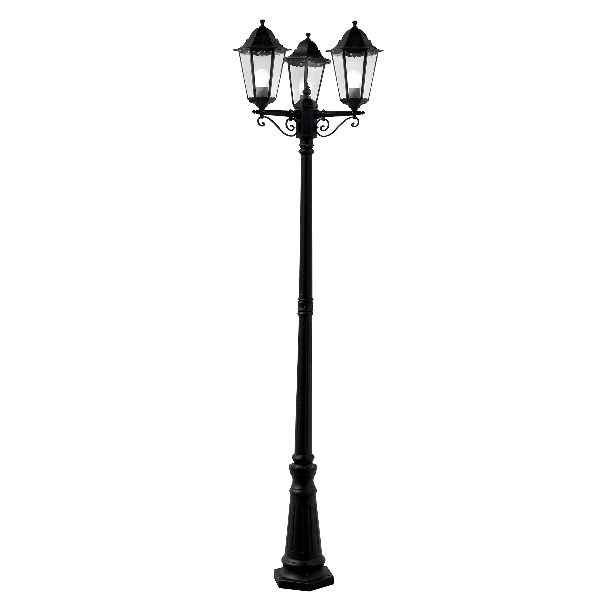 Alex Outdoor Post - Black Metal & Glass 700 x 2270 with 3 lights