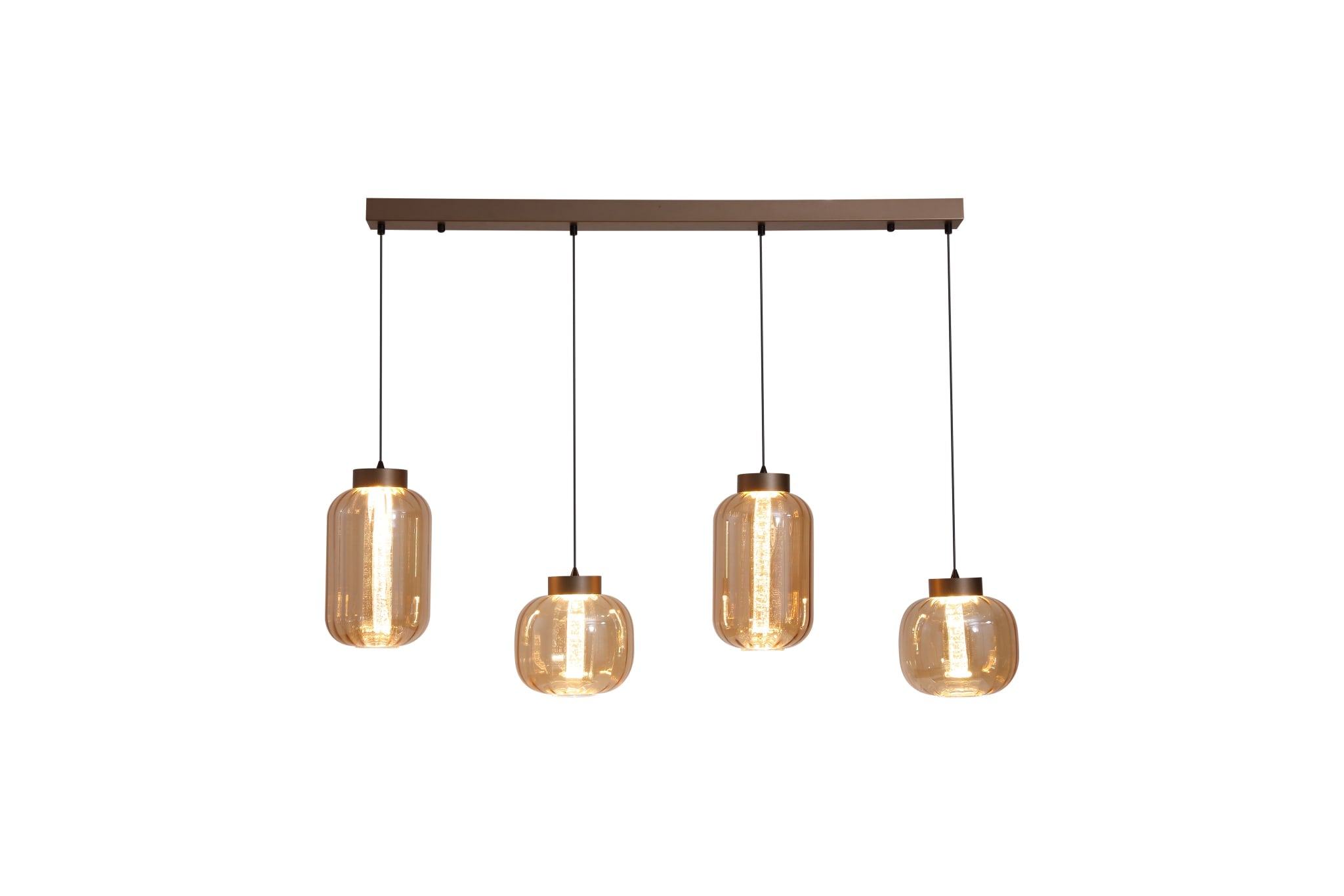 Lille LED 4Lt LED Pendant, Latte Metal and Amber Glass