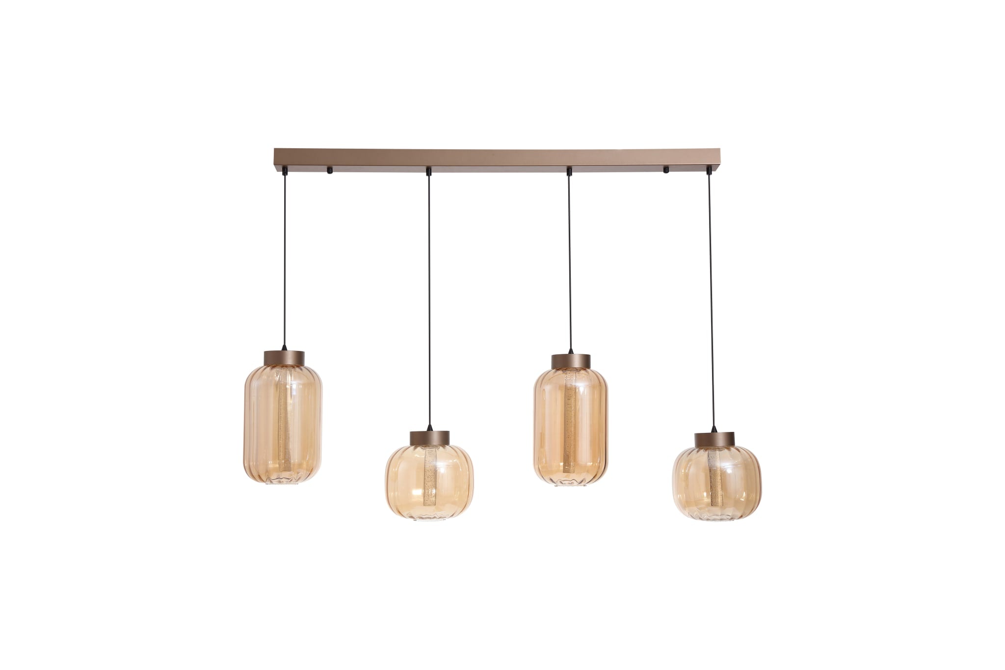 Lille LED 4Lt LED Pendant, Latte Metal and Amber Glass