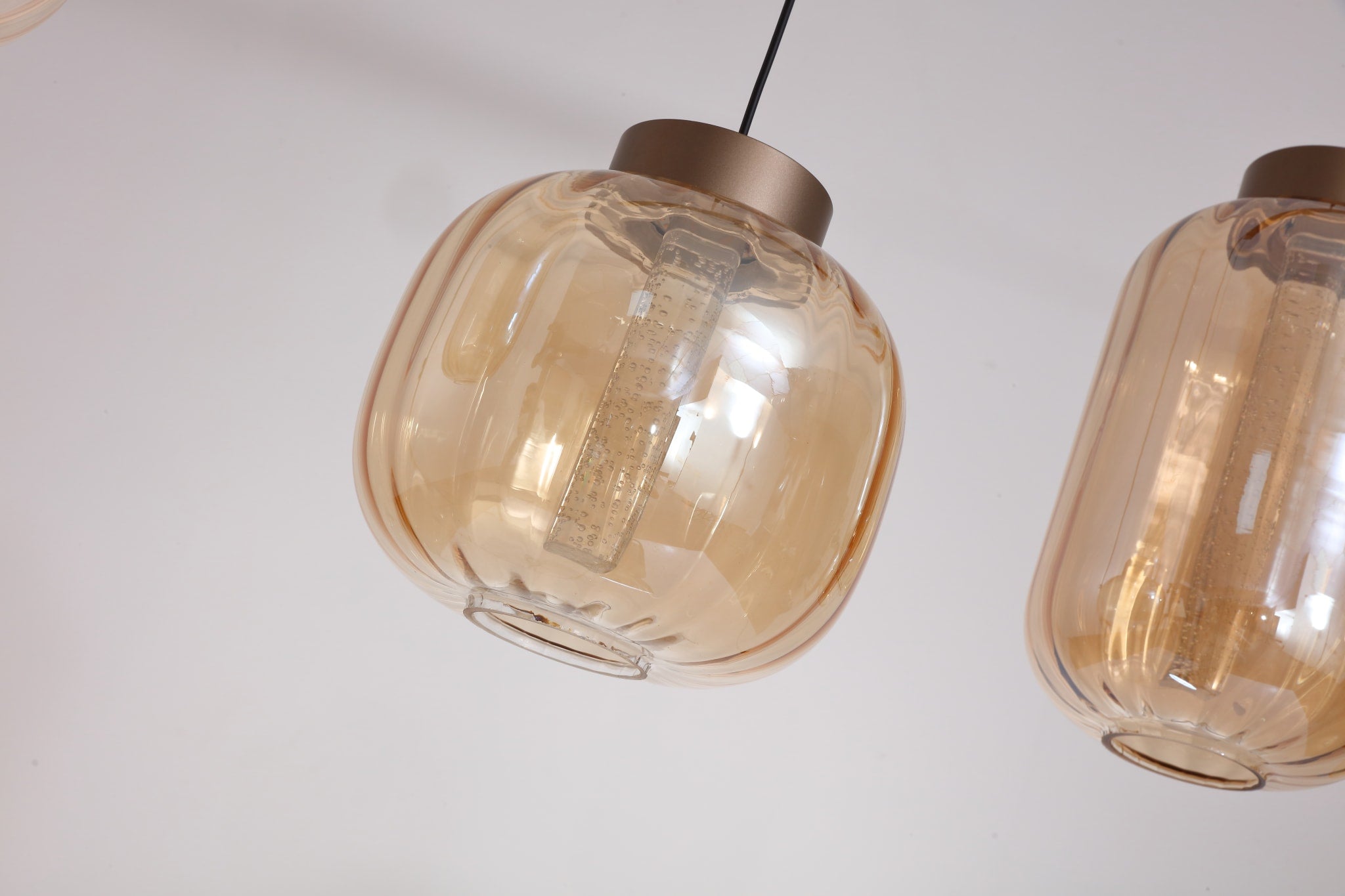 Lille LED 4Lt LED Pendant, Latte Metal and Amber Glass