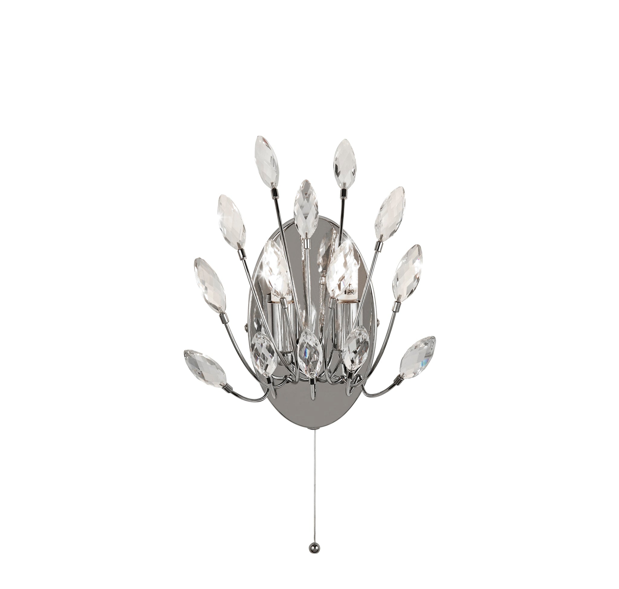 Peacock 2Lt Wall Light  - Chrome Metal & Crystal