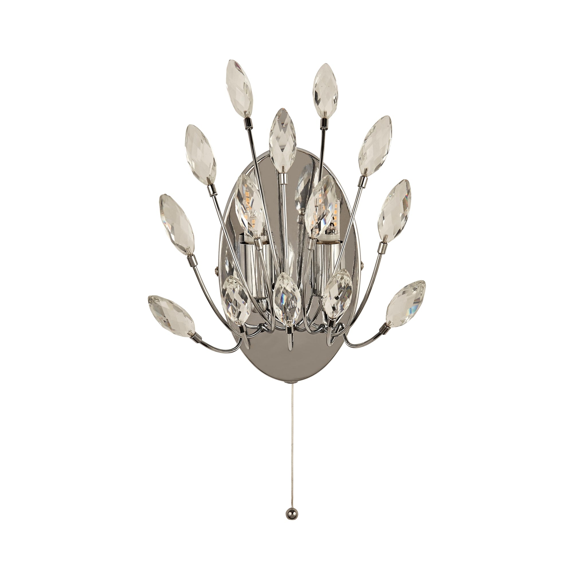 Peacock 2Lt Wall Light  - Chrome Metal & Crystal