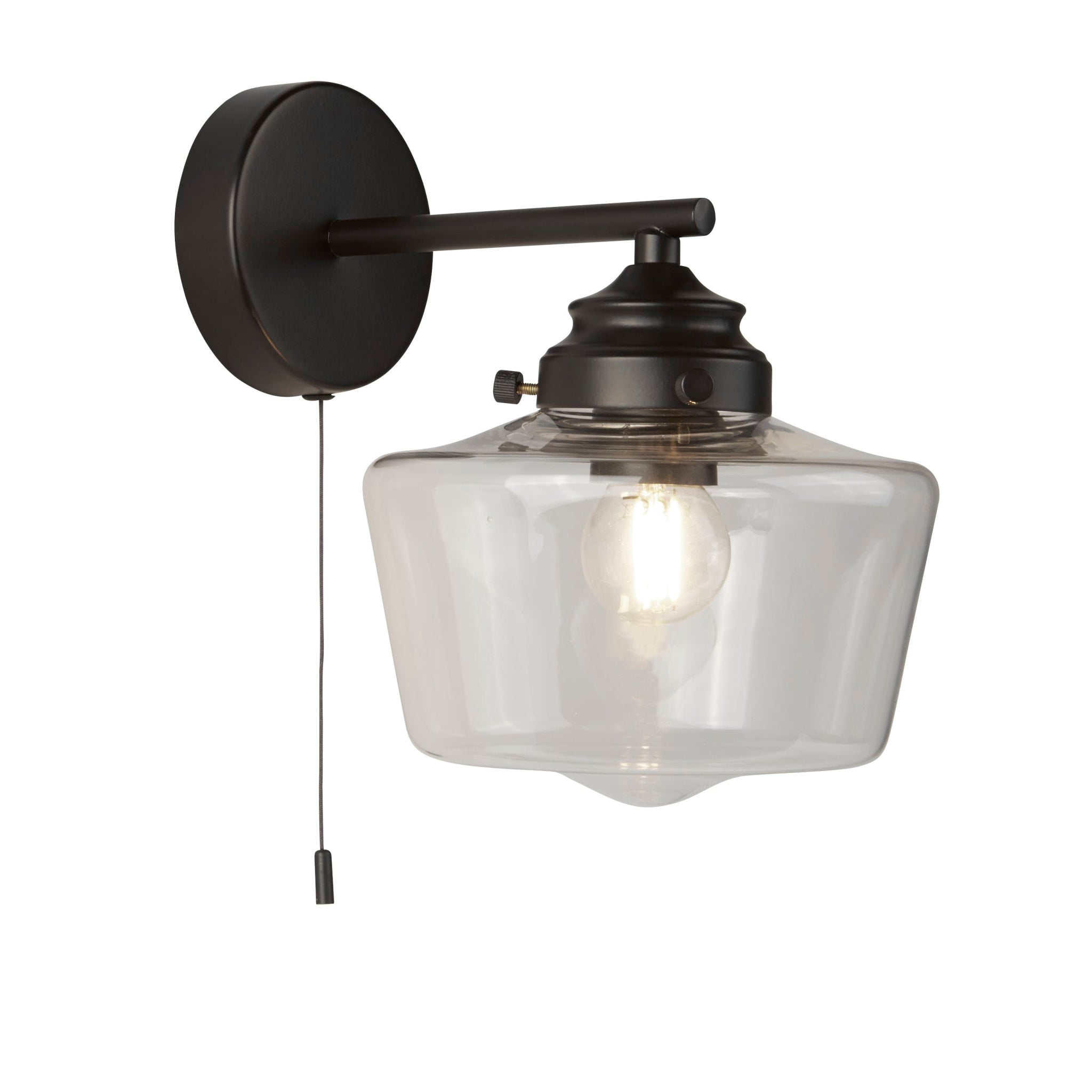 School House Wall Light  - Black Metal & Clear Glass
