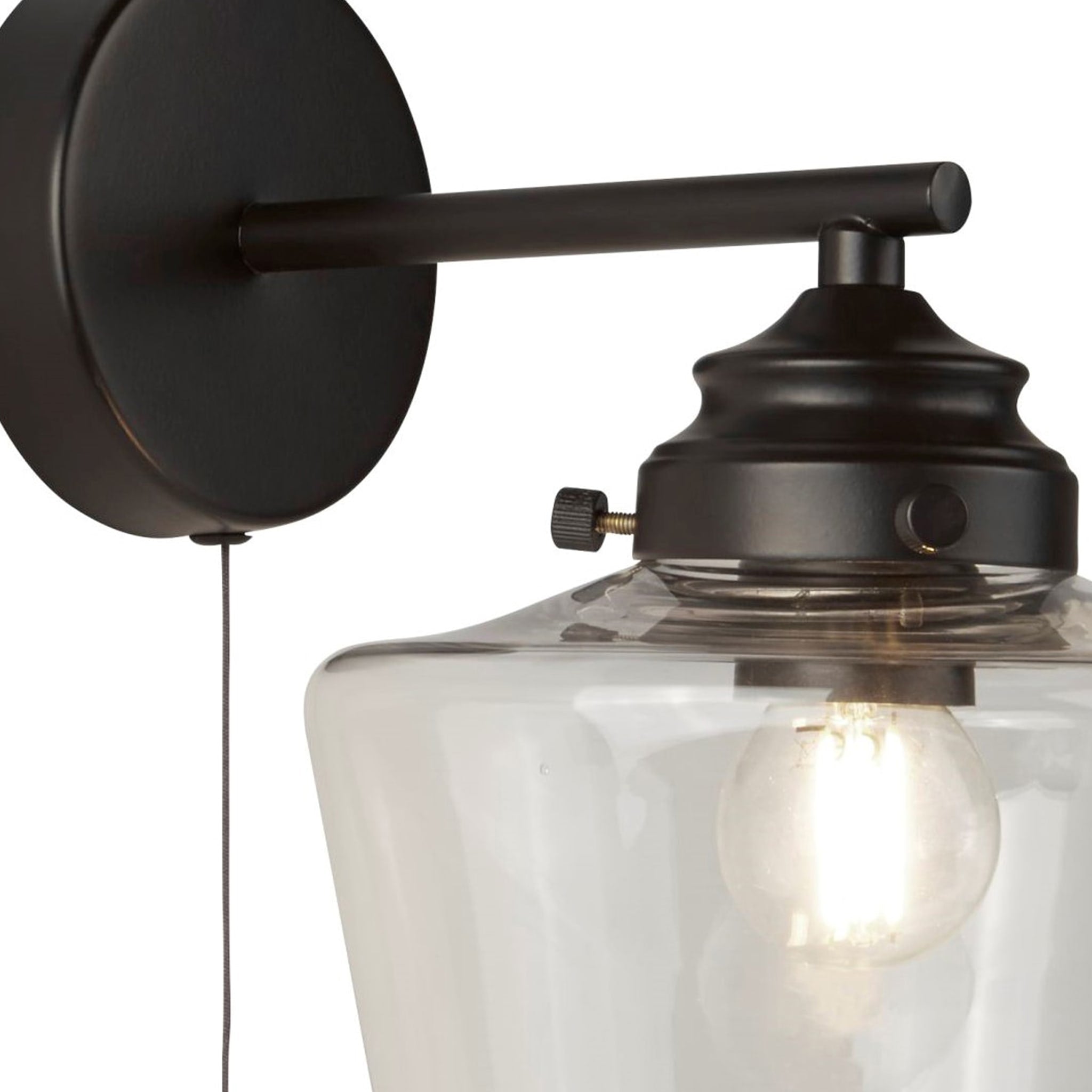 School House Wall Light  - Black Metal & Clear Glass