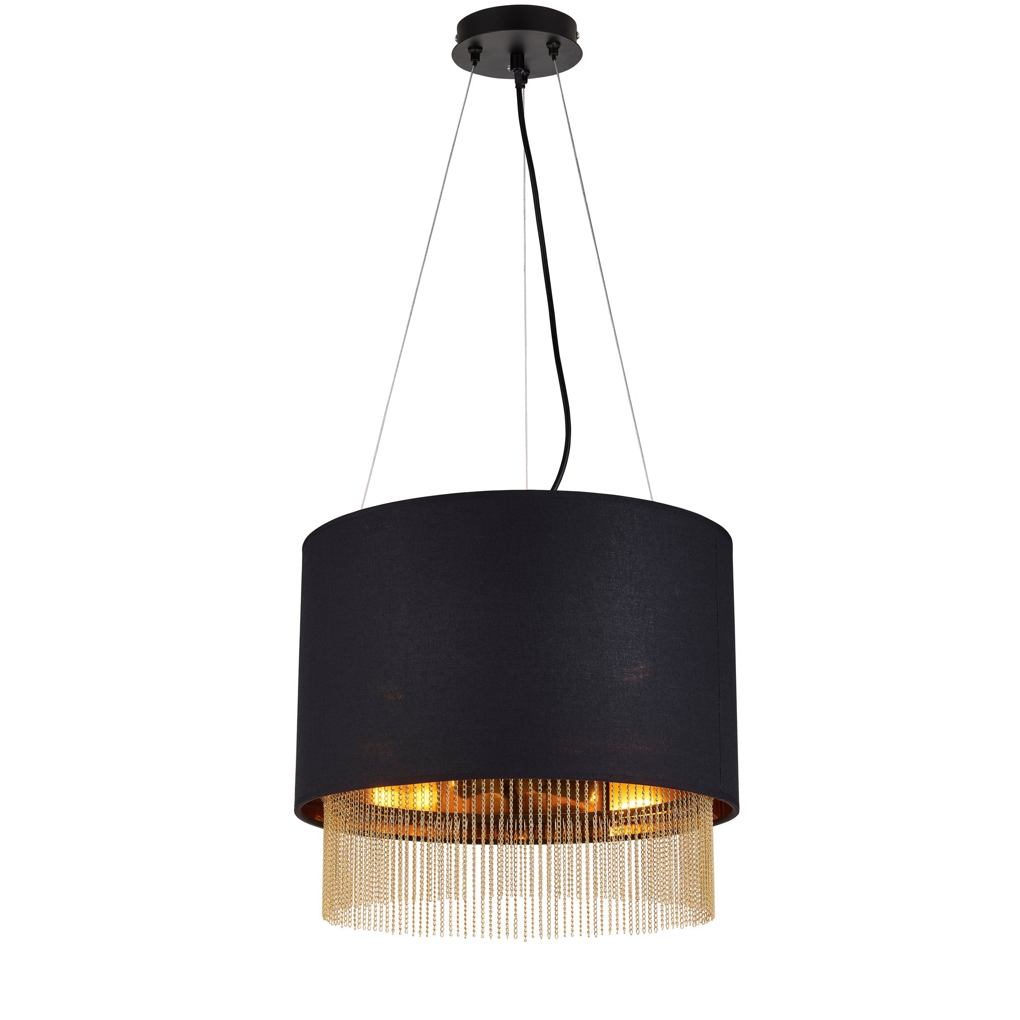 Fringe Ceiling Pendant - Black Shade & Gold Chain
