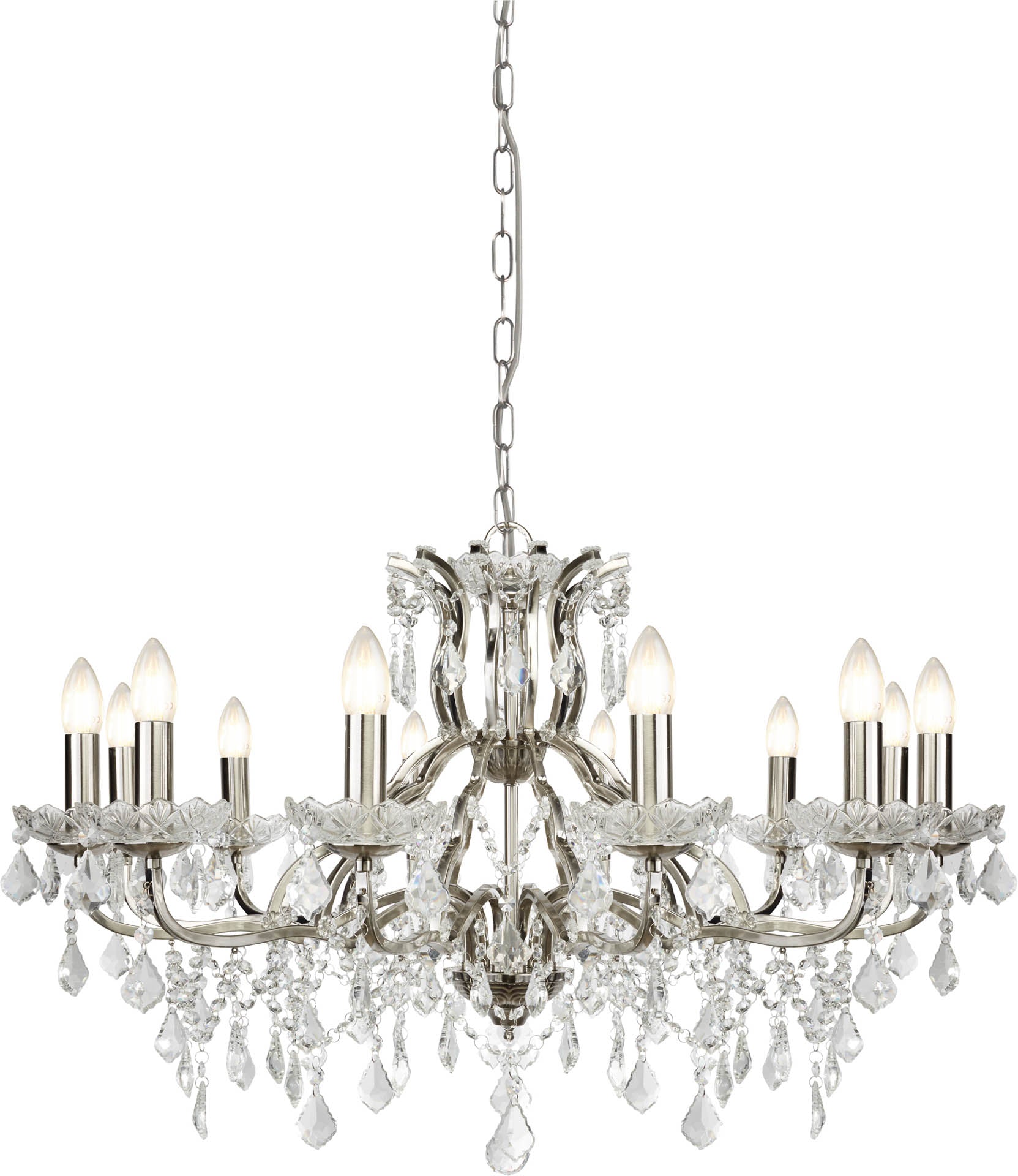 Paris Chandelier -Metal & Clear Crystal Satin Silver / 12